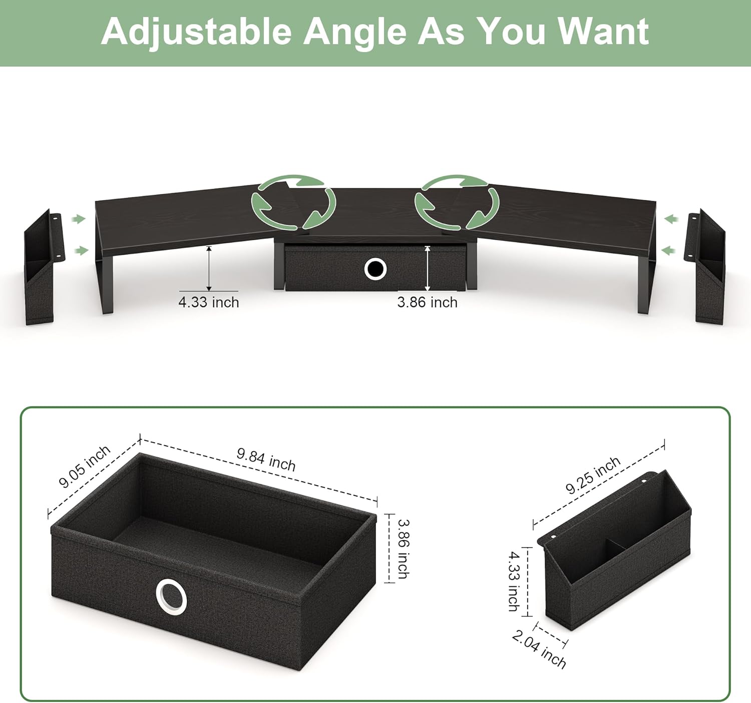 Dual Monitor Stand Riser w/ Drawer & Metal Leg, Large Computer Monitor Riser w/ Storage For 2 Monitors, Desk Shelf For Monitor w/ Adjustable Length & Angle, Desktop Organizer For Laptop/TV/Printer