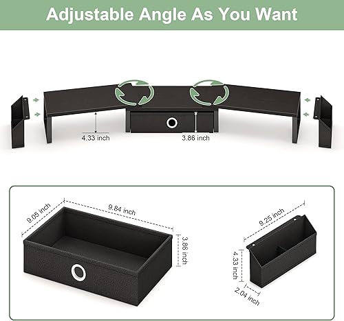 Miniatura 4 de Soporte elevador de doble monitor con cajón y pata de metal, elevador grande para monitor de computadora con almacenamiento para 2 monitores,