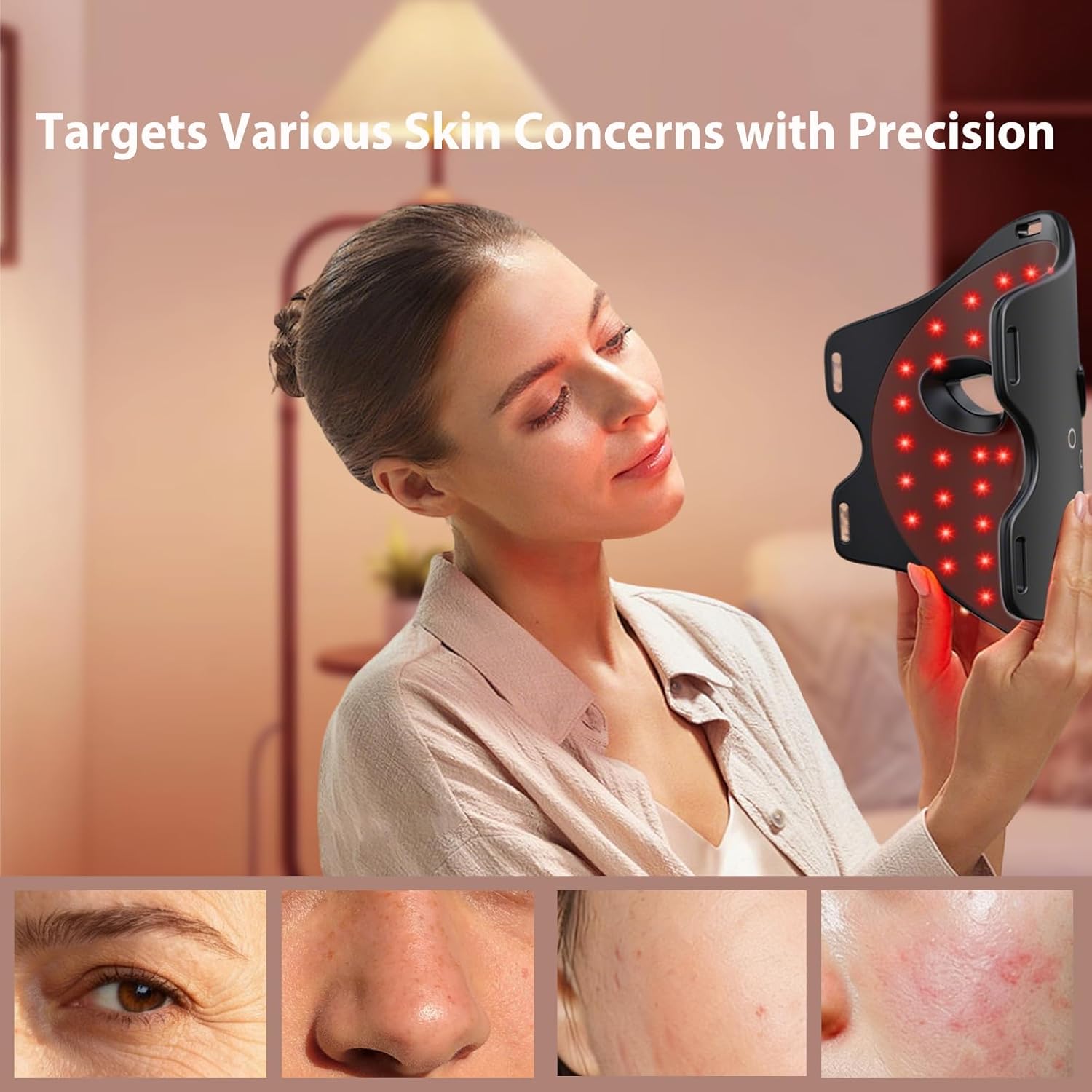 Red Light Therapy for Face, LED Face Mask Light Therapy, 4 Light Modes with NIR, Red & Blue LED Light Therapy USB-C, Remote Control Portable Led Mask for Home & Travel (Black) image 3