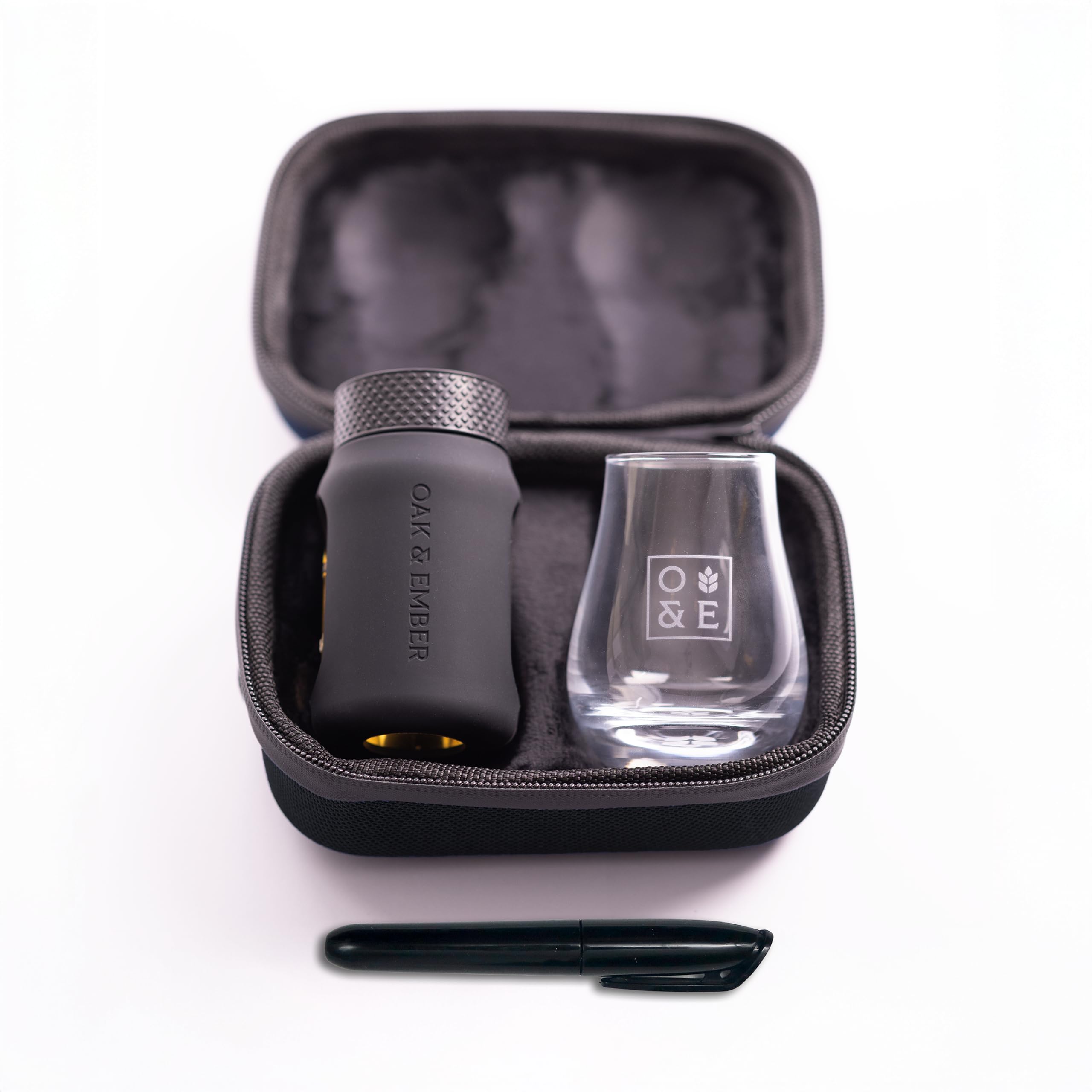 Oak & Ember Mini Glask Traveller – Whisky & Spirit Travel Set with Mini Nosing Glass, 100ml Flight Flask & Water-Resistant Carry Case – Tasting Kit & Gift for Drinks Lovers (Charcoal Grey)