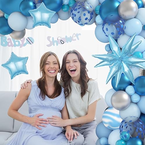 Miniatura 6 de Kit de guirnalda de arco de globos azules de 150 piezas, decoraciones de baby shower, globos pastel claro azul bebé globos 4D estrella confeti globo