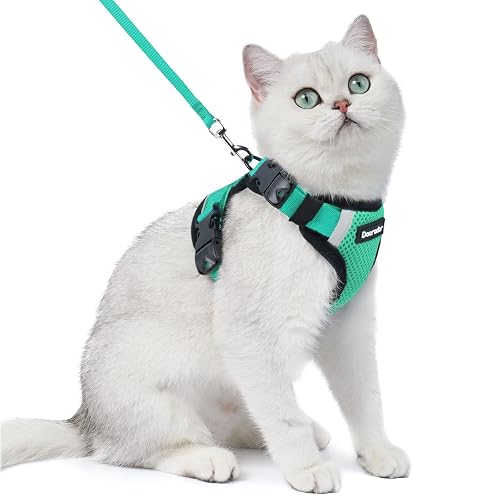 Dooradar Cat Harness and Leash Set with Neck Release Buckle (Green)