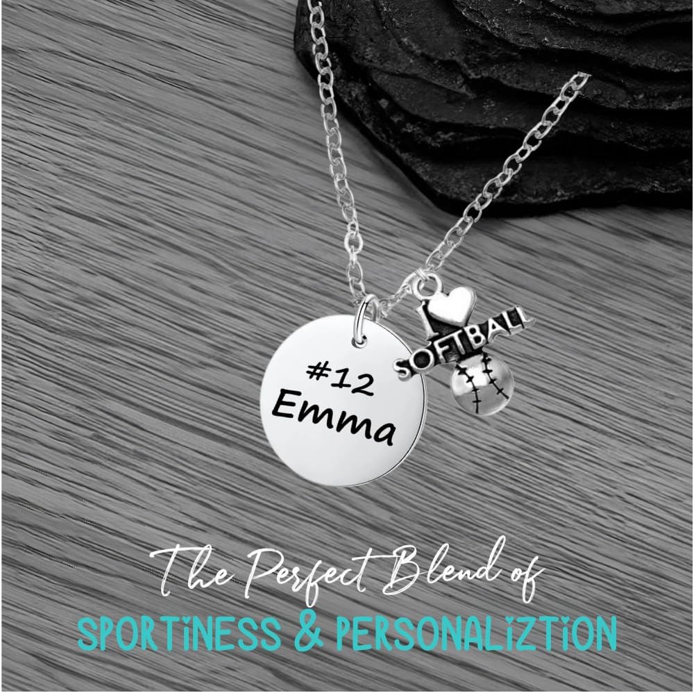 Personalized Engraved Softball Necklace with Name & Number, Custom Softball Gift, Softball Pendent Jewelry, Softball Players & Team Gifts - Image 6