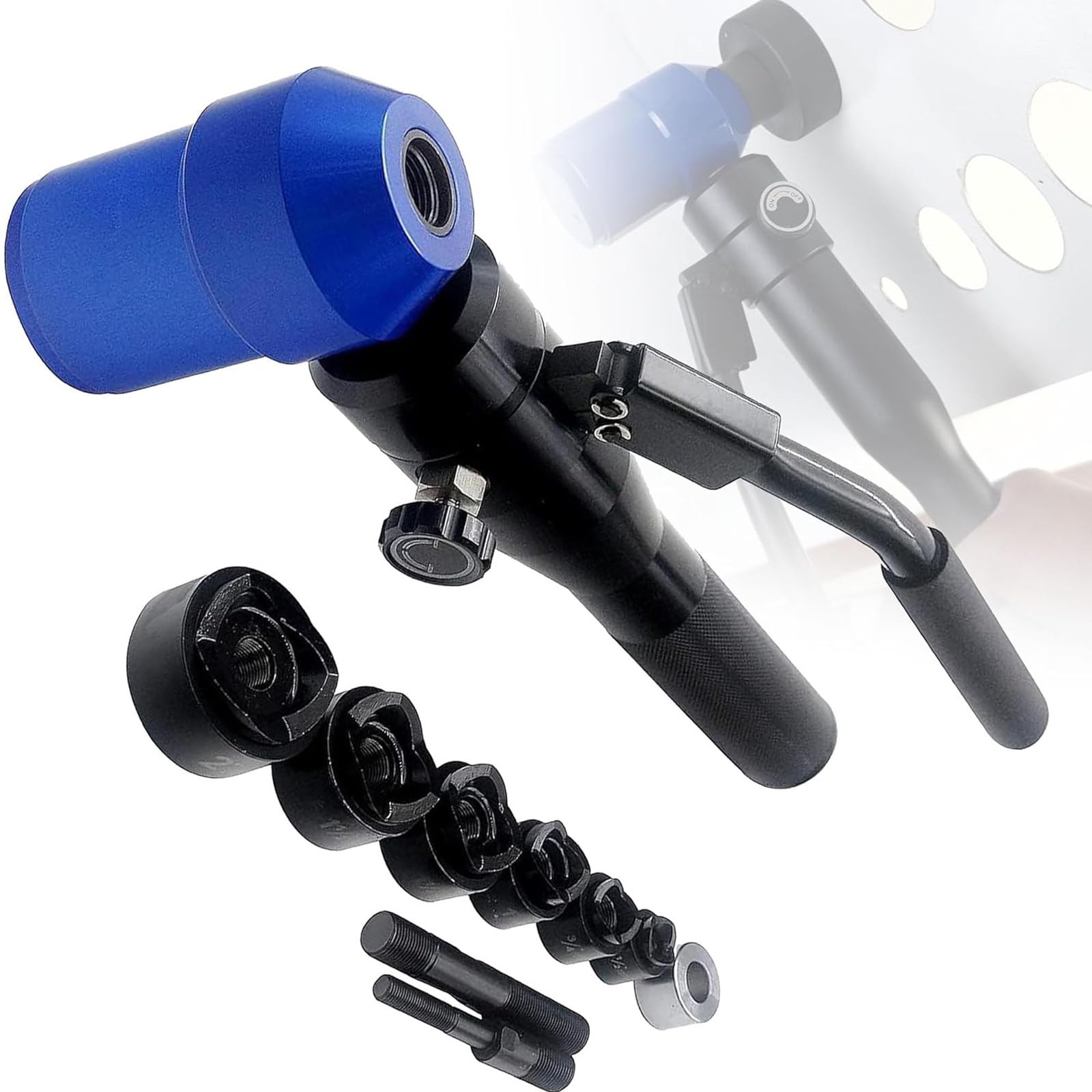Perforador Hidráulico Portátil,Kit De Herramientas De Punzonado Hidráulico,6 Matrices Juego De Punzón Hidráulico,Para Perforar Chapas Metálicas,Metal Acero Aluminio Plástico,Blue