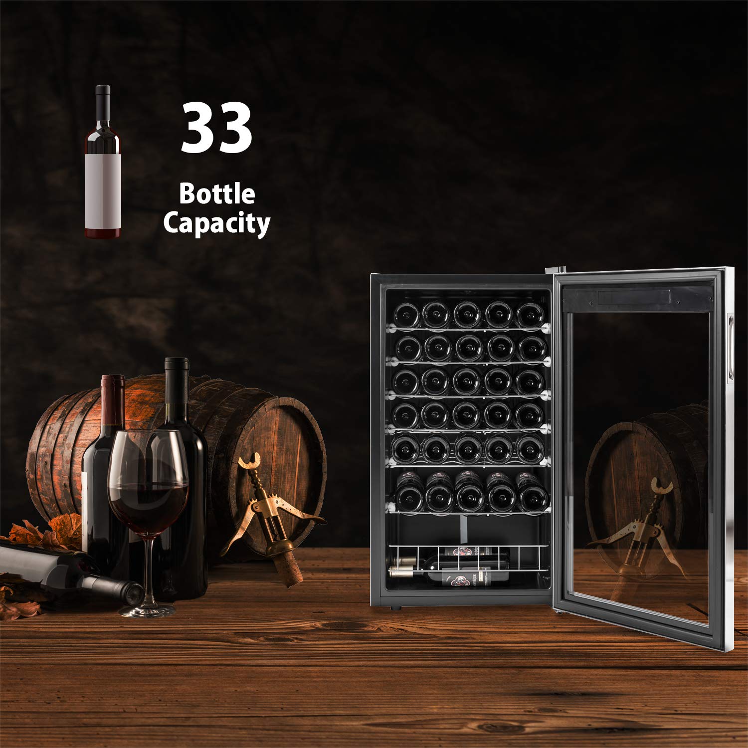 Smad 33 Bottle Wine Fridge, 48cm Wine Cooler Fridge with Glass Door