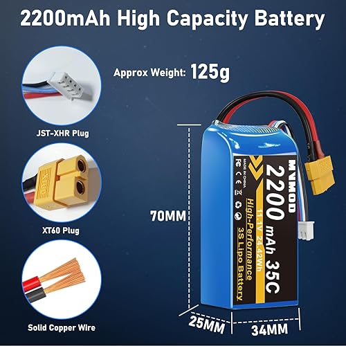 Miniatura 4 de 3S - Batería LiPo de 2 unidades, 2200 mAh 11.1 V 35C Lipo con conector XT60 para coche RC Avión RC Barco RC Quadcopter Helicóptero FPV Drone 2 Pack