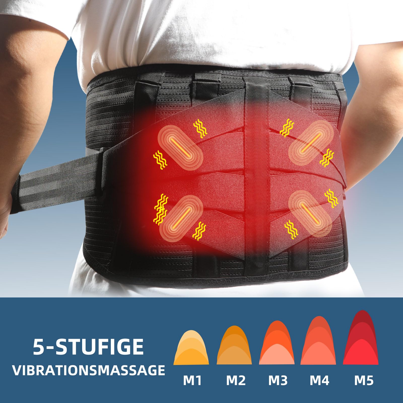 HONGJING Rotlichttherapie Rückenmassagegürtel zur Linderung von Schmerzen im unteren Rückenbereich, Rückenstützgürtel mit Wärme und Massage bei Bandscheibenvorfall, Skoliose, Ischias (XL)