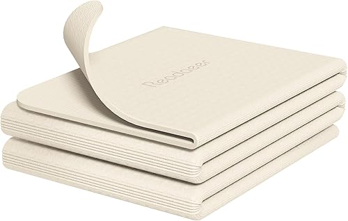 Miniatura 7 de Readaeer Esterilla de yoga plegable para viajes, tapete de yoga plegable de 0.236 in de grosor con bolsa de transporte, tapete antideslizante de TPE