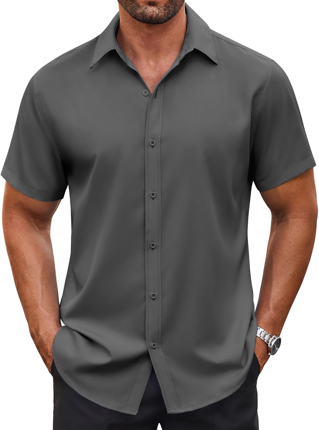 COOFANDY Men's Button Down Shirt Short Sleeve Dress Shirt Casual Beach Summer Wedding Shirt