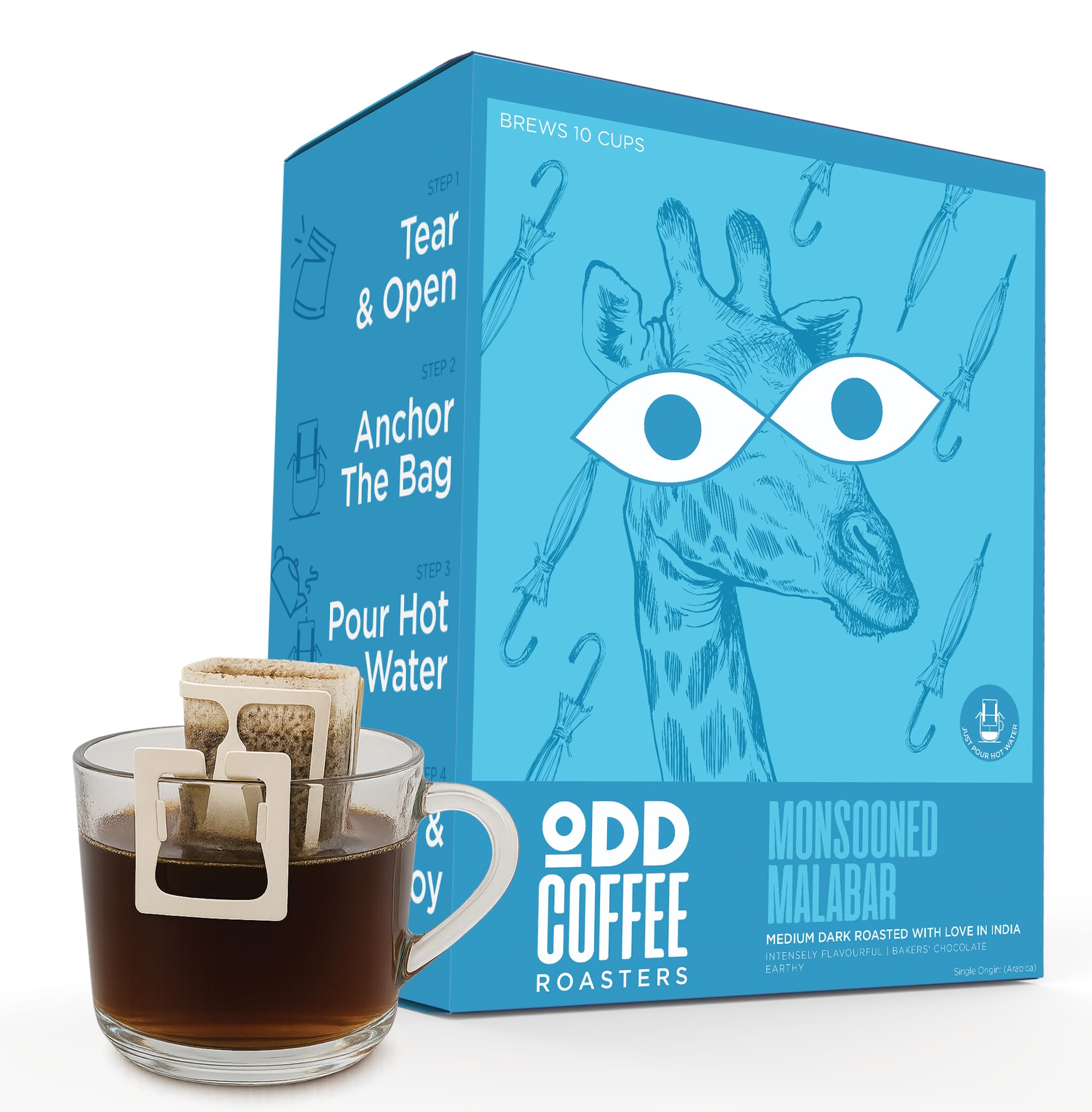 ODD COFFEE ROASTERS Easy Pour Over Coffee Drip Bags | Monsooned Malabar Medium Dark Roasted | Pack Of 10 Sachets Travel-Friendly 100% Arabica Coffee | Ready to Brew in 2 min Just Pour Hot Water-image-28