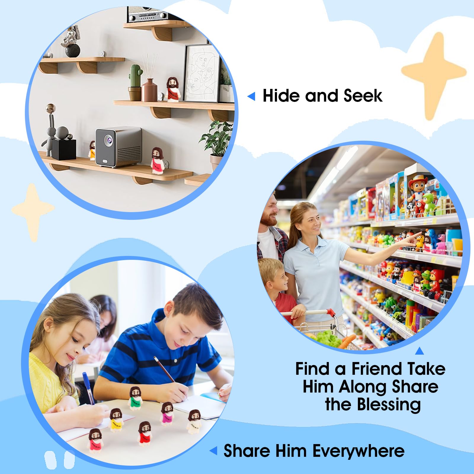 30PCS Little Jesus Figures, 10 Color Tiny Jesus Figurines in Bulk, Mini Jesus Figure Religious Gifts for Easter Egg Stuffers Fillers, Christian Valentines Gifts for Kids Women Mom (30PCS)