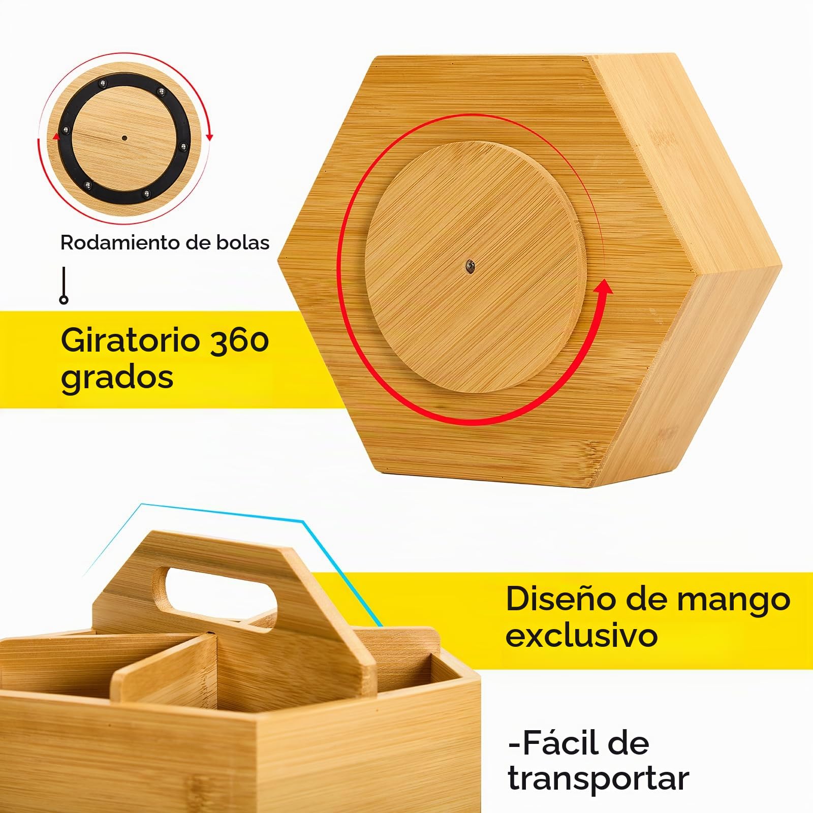 MEEDEN Organizador de Escritorio Giratorio de Bambú - Porta Lápices y Bolígrafos con 6 Compartimentos, Diseño Hexagonal para Material de Arte, Oficina, Escuela y Hogar