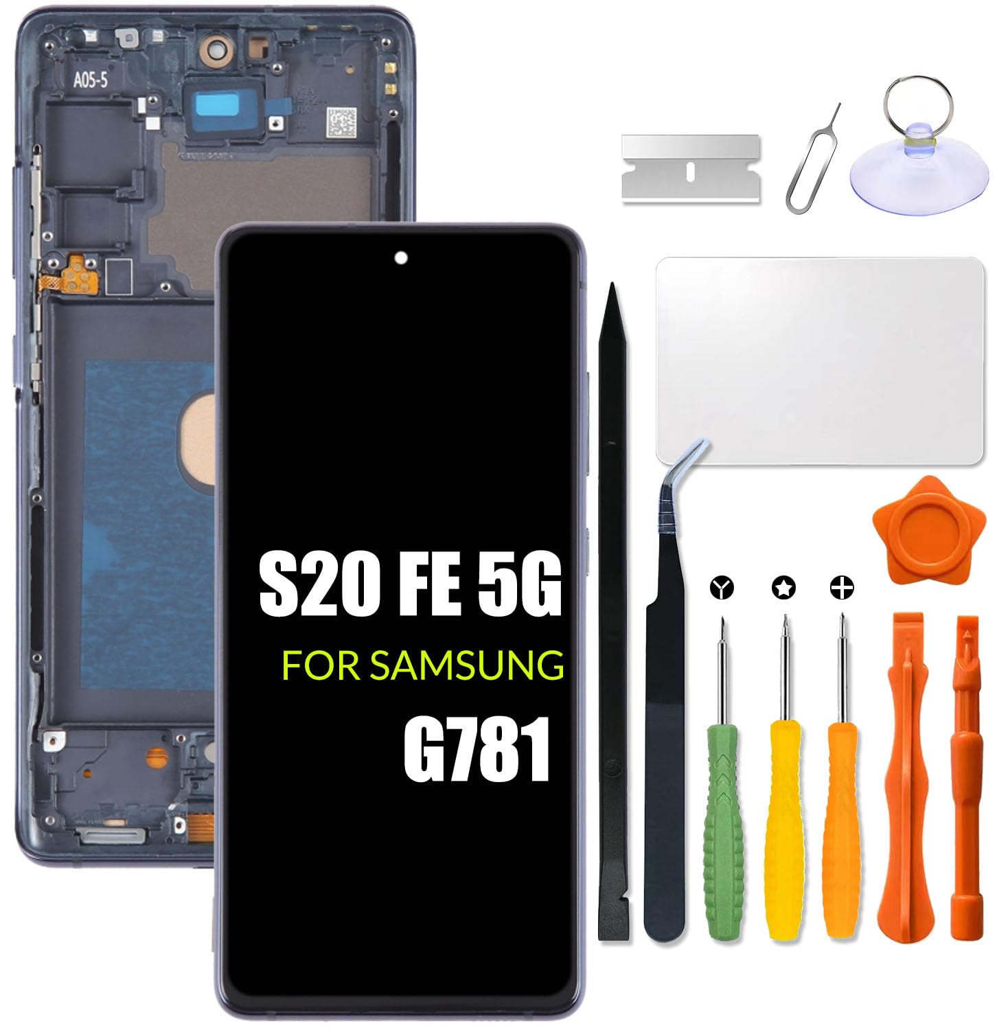 Replacement for Samsung Galaxy S20 FE 5G LCD Screen With Frame INCELL for Samsung S20FE SM-G781 G781B G781U G781F/DS Touch Screen Digitizer Assembly LCD Display with Repair kit(No Figerprint Function)