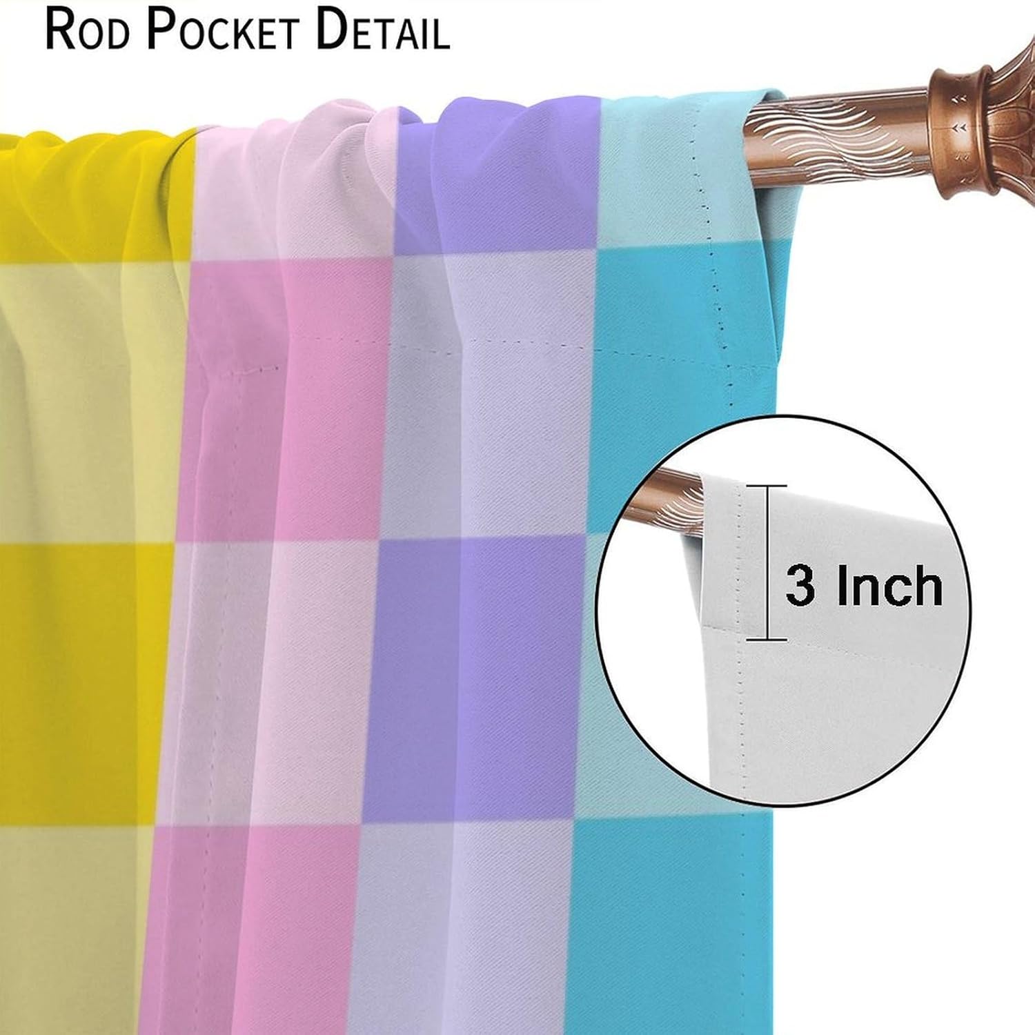 Retro Checkered Blackout Curtains Colorful Rainbow Geometric Modern Minimalist Gradient Colors Window Treatments for Kids Boys Girls Bedroom Kitchen Living Dining Room Office 52" W X 84" L