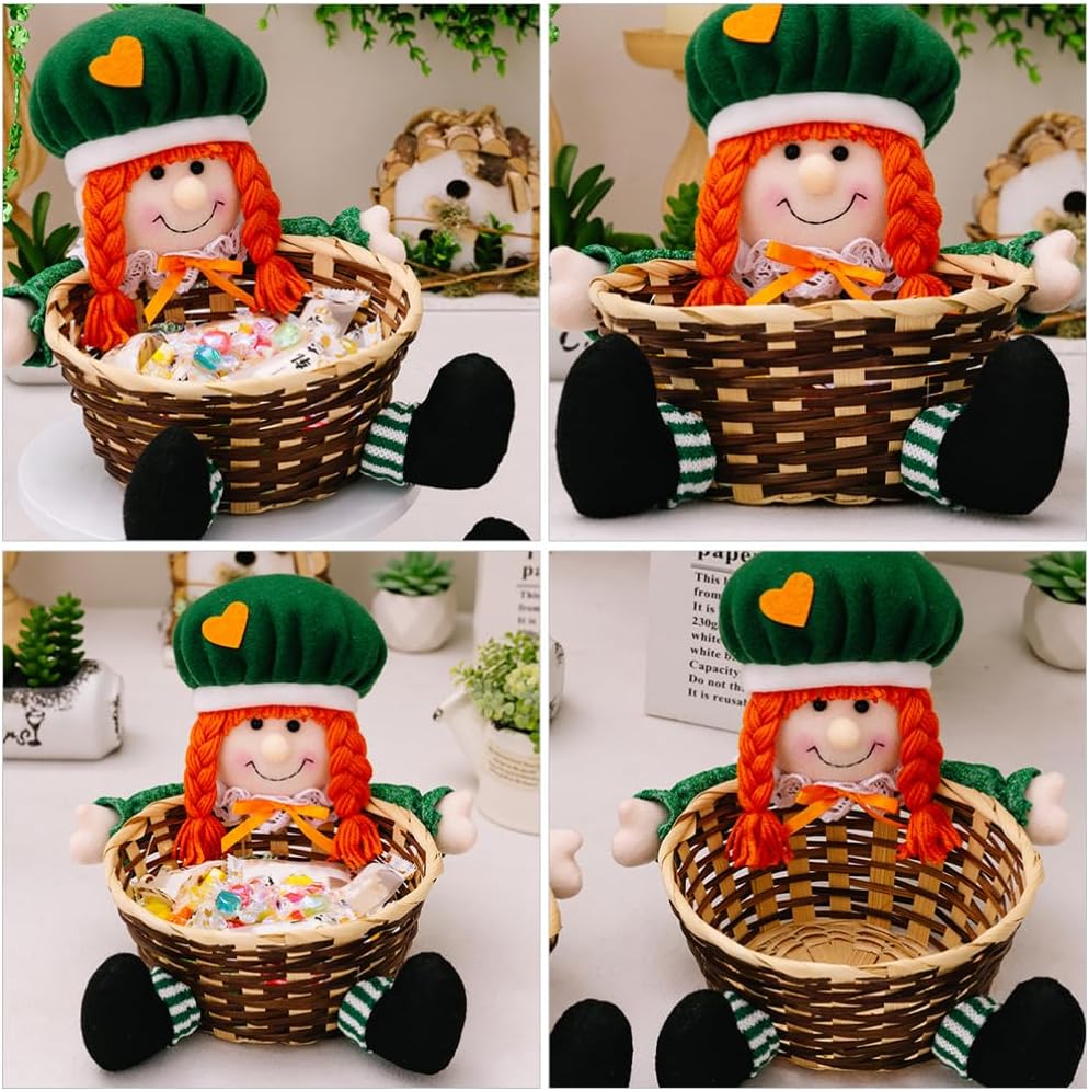 Hemoton St Patrick's Day Candy Basket Patrick's Theme Doll Design Creative Storage Container for Snacks Treats and Ornaments Decoration for Holiday Celebrations