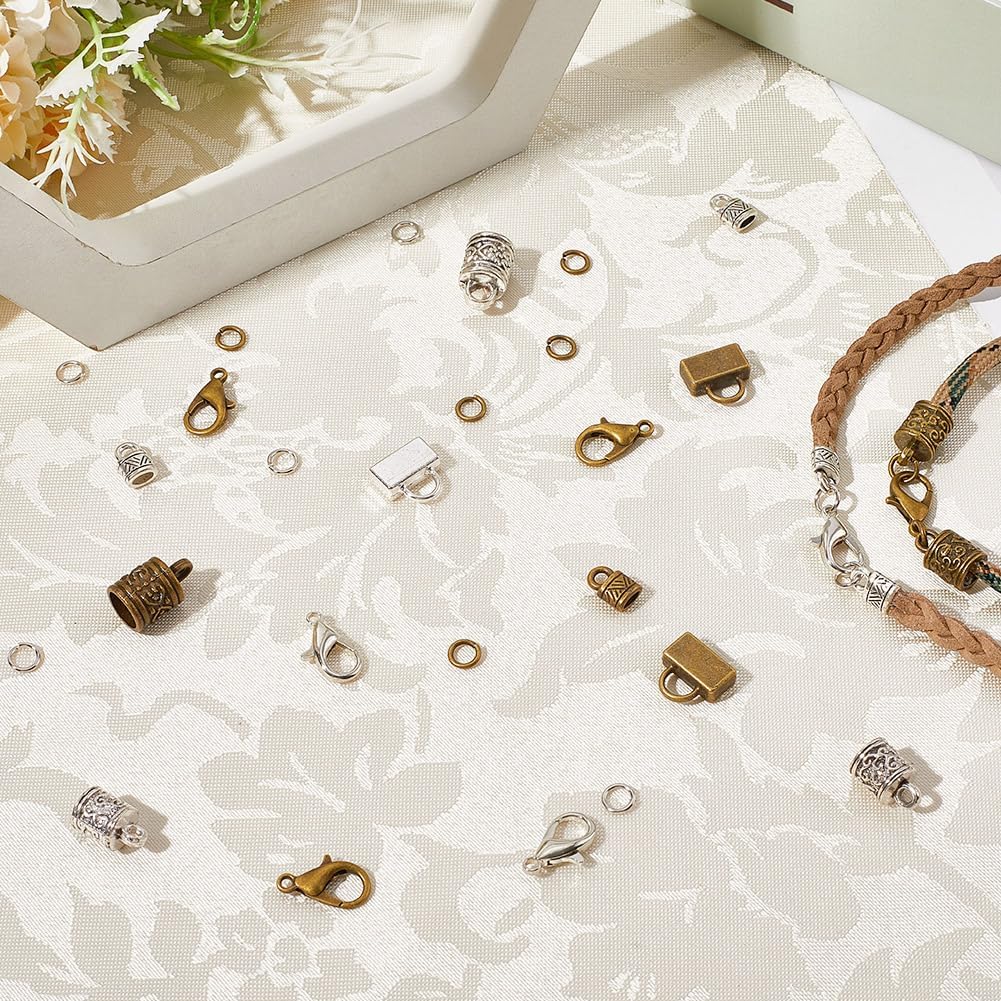 SUNNYCLUE 1 Box 240pcs Cord End Caps Kumihimo Cord Ends Alloy Metal Antique Silver Bronze Leather Crimp Kumihimo Cords Tips with Lobster Clasp Jump Rings for Jewelry Making Kit Bracelets Necklaces - Image 6