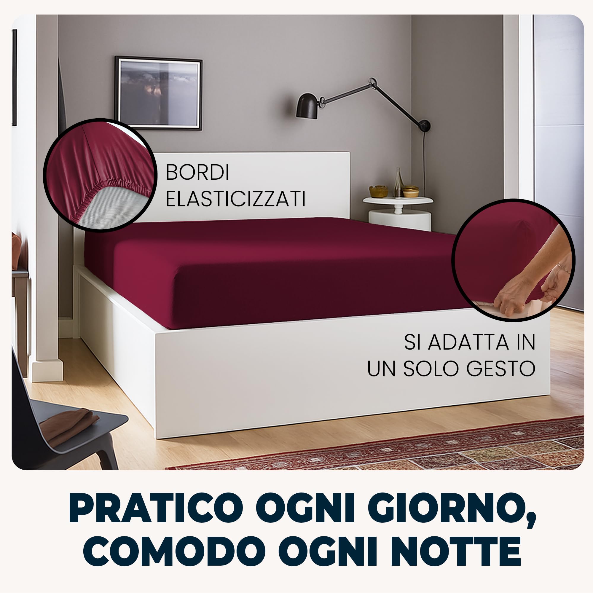 Lenzuola Matrimoniali con Angoli 160x190 cm Bordeaux in Microfibra per Letto con Materasso fino a 30cm Tessuto Anti-Acaro e Ipoallergenico di Alta Qualità Morbido e Lavabile in Lavatrice