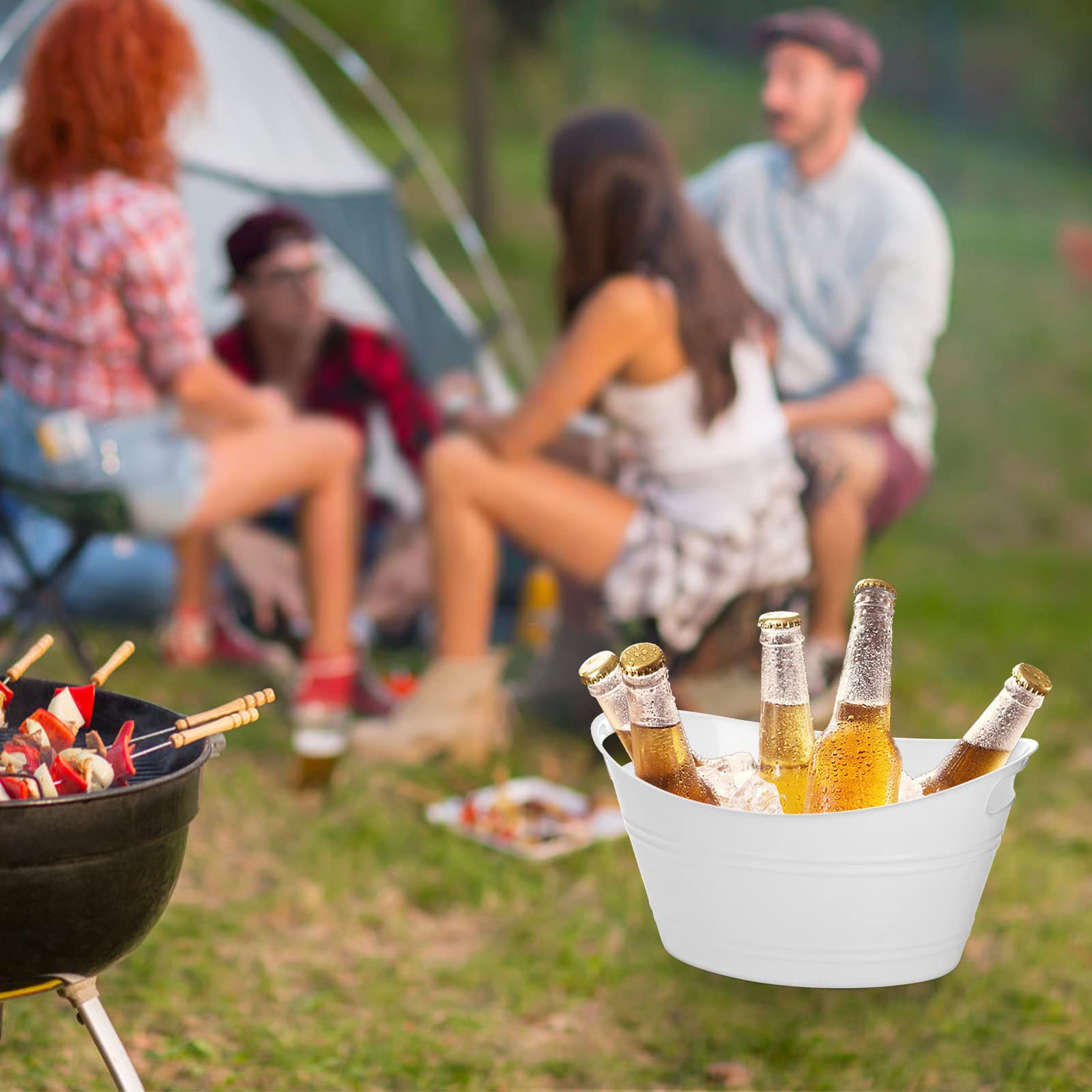 Paquete de 4 tinas ovaladas de almacenamiento, cubo de plástico para vino de 4.5 litros, cubo de hielo, bañera de fiesta para hielo, cerveza, vino, cubo enfriador de bebidas para bar, contenedor enfriador de bebidas champán para uso en interiores y exteri 5