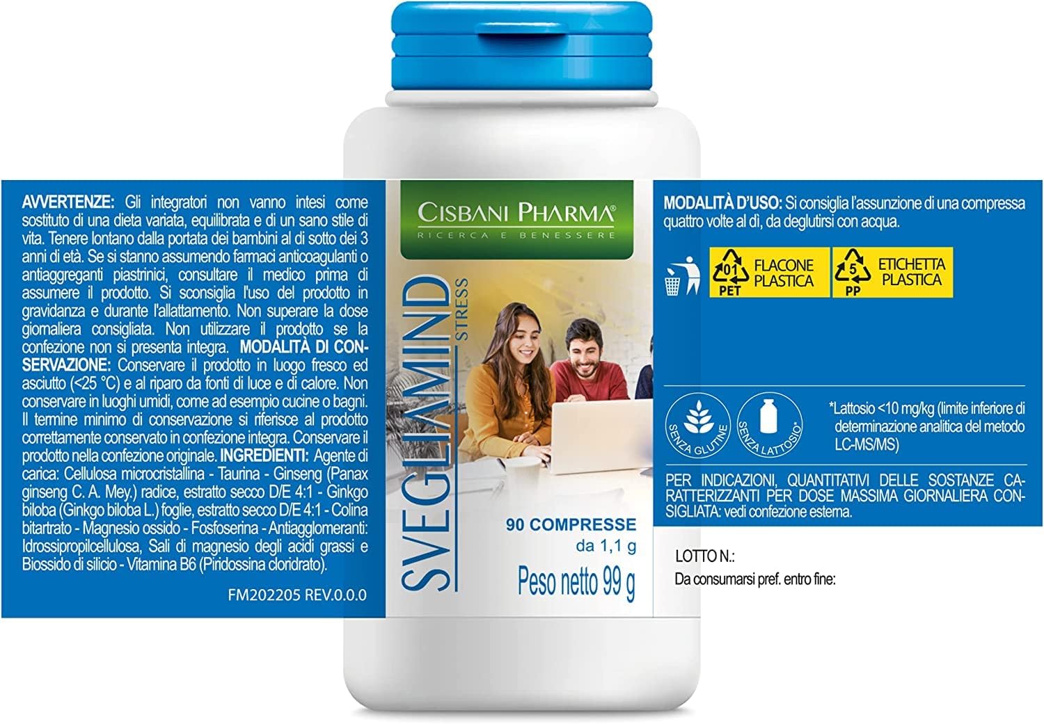 CISBANI PHARMA SVEGLIAMIND, Integratore Nootropico per Concentrazione e Memoria - 90 compresse con Ginkgo Biloba, Fosforo, Magnesio, Taurina, Ginseng, Vitamina b6 e Colina, Riduce la stanchezza