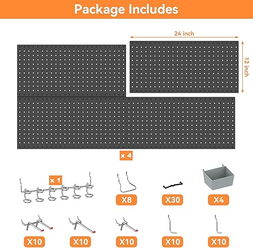 Miniatura 4 de WALMANN Kit de tablero de clavijas de metal con accesorios para pared, herramientas de garaje, sistema de tablero de clavijas para garaje, banco de