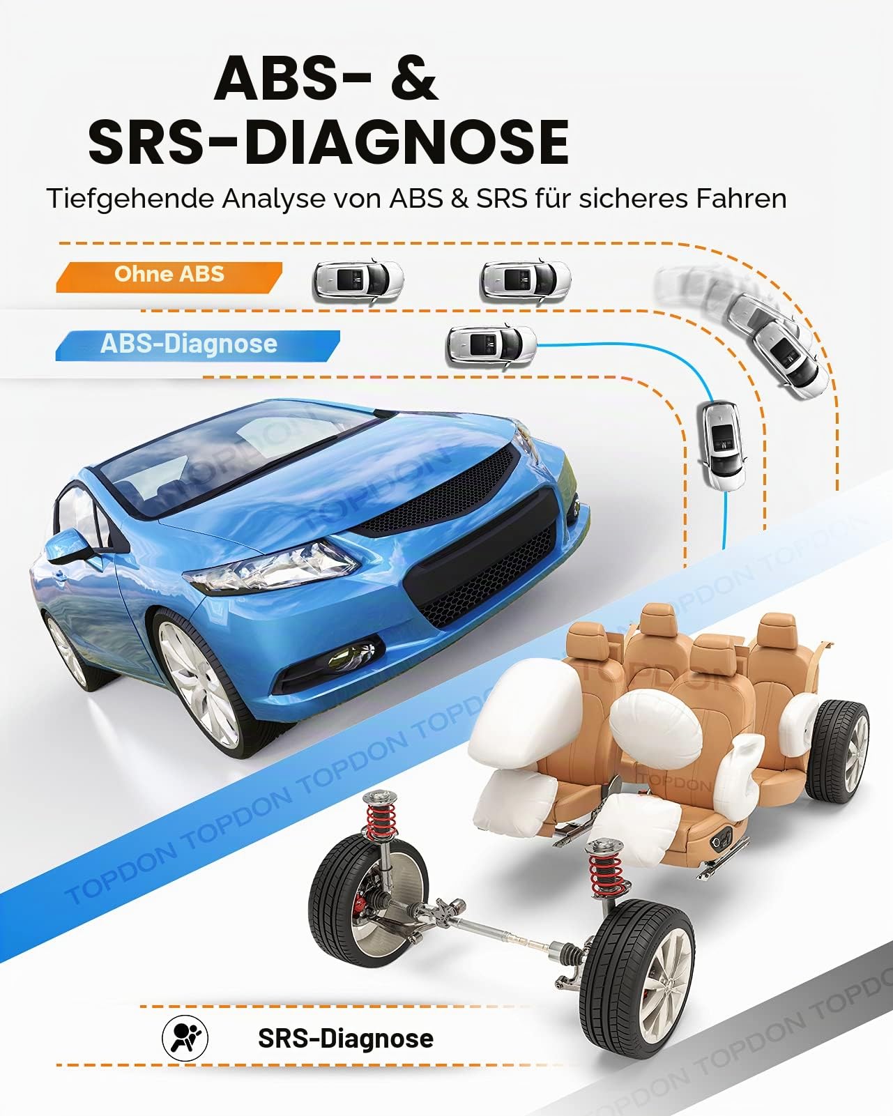 TOPDON OBD2 diagnosegerät mit Reset von Öl, BMS, SAS, diagnosegerät Auto für alle Fahrzeuge für ABS und SRS Systemdiagnose, Aktivtest,Lebenslange kostenlose UpdateM Batteriebetrieben, Schwarz