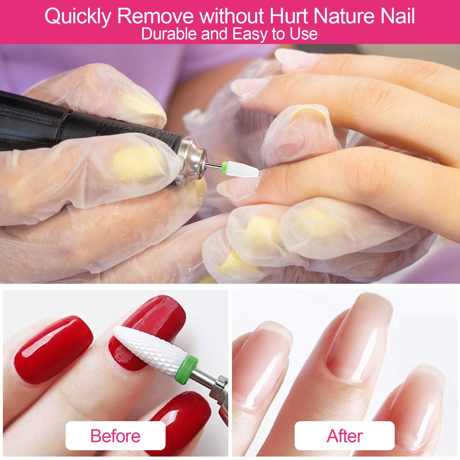 Traxenta Set di 7 Punte Fresa Unghie Ceramica Professionale, Punta da Trapano 3/32 Pollici per Unghie Ideali per Rimuovere Gel, Acrilico, Cuticola, Strumenti per Manicure e Pedicure Uso di Casa