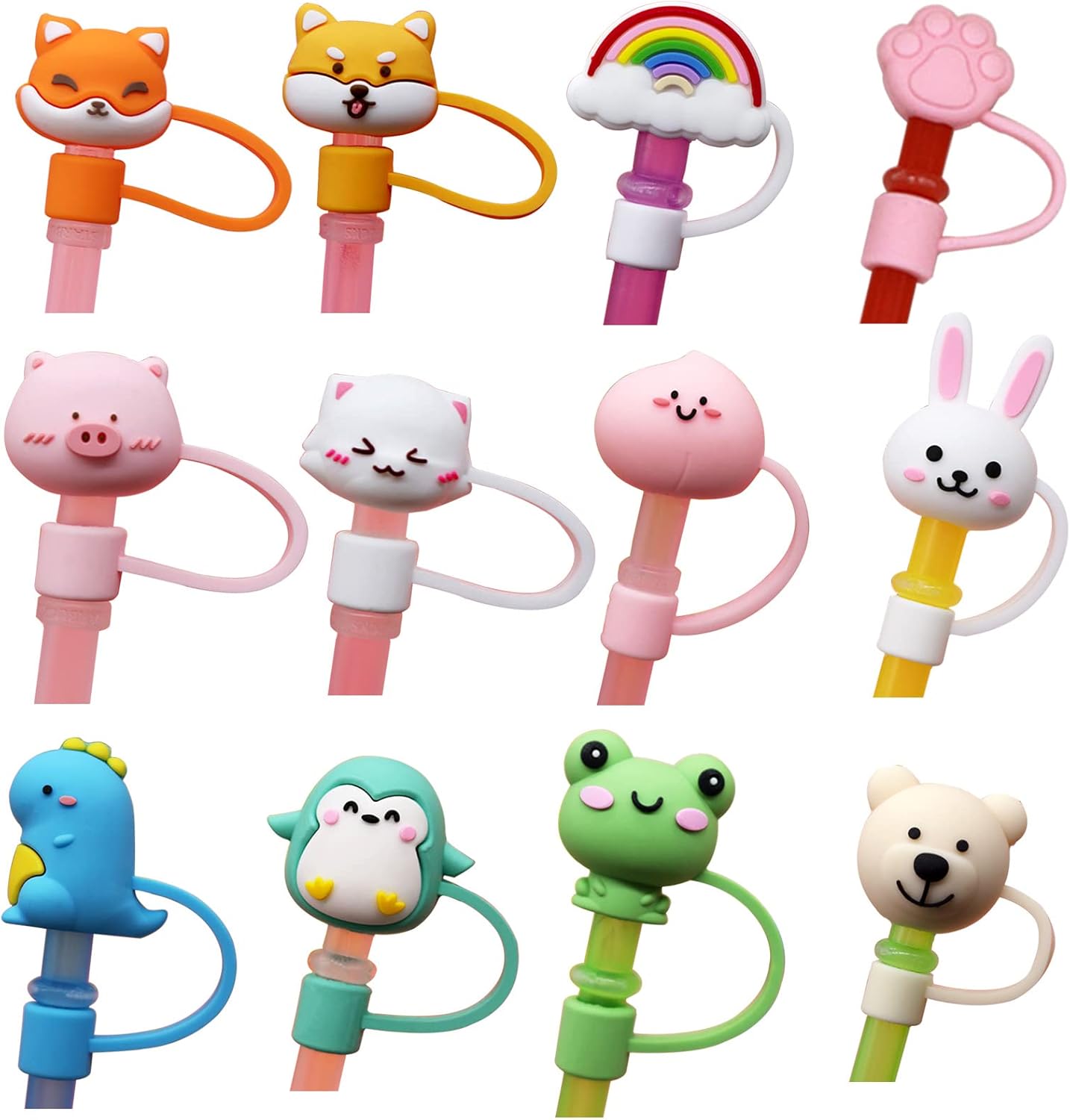 12PCS Silicone Straw Cover, BetterJonny Cute Animals Straws Tips Cap
