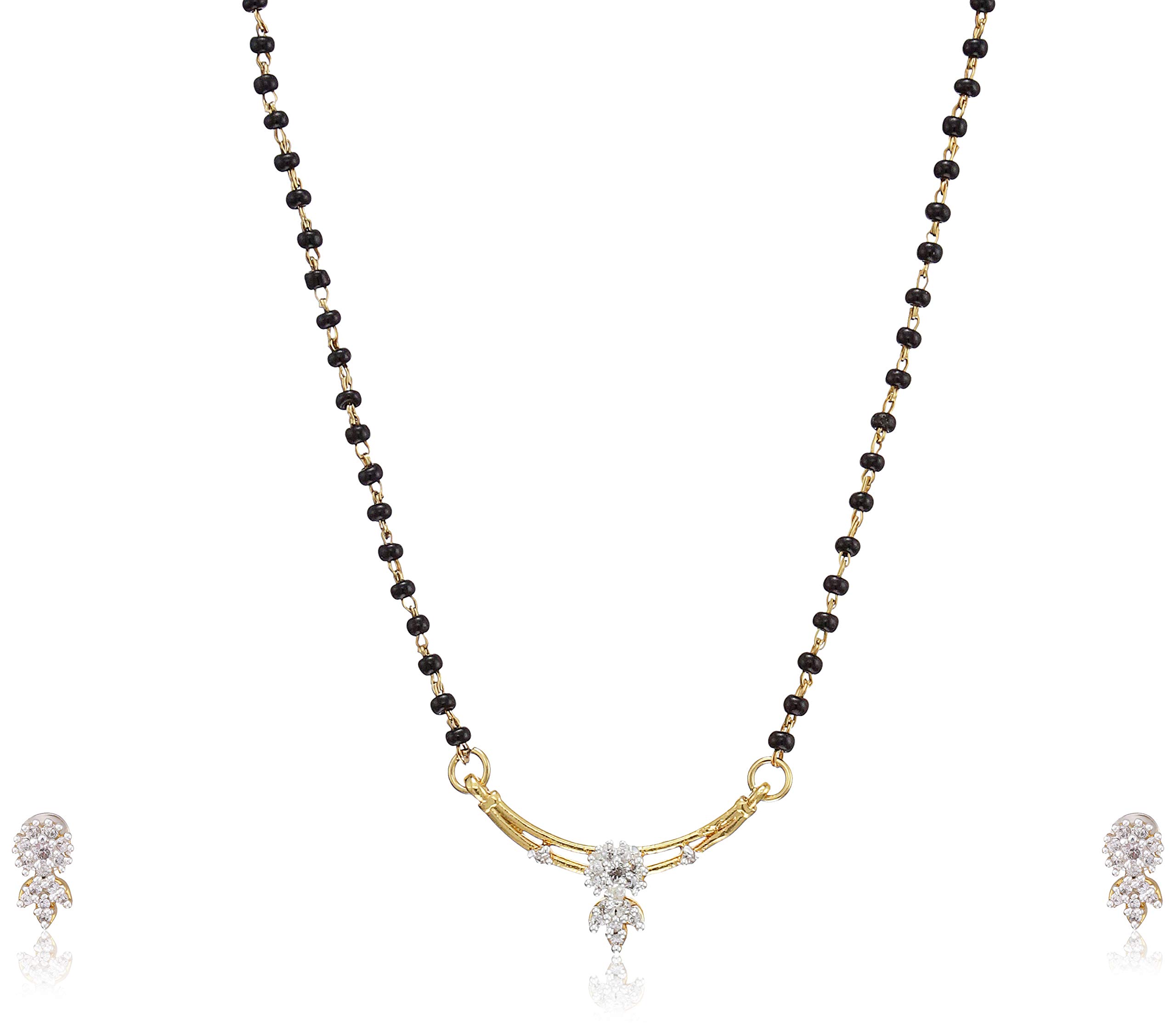 Estele 24 Kt Gold Plated and Rhodium Plated Mangalsutra in Flower Design Necklace Set for Women (B08D8SPPWN) Amazon Price History, Amazon Price Tracker
