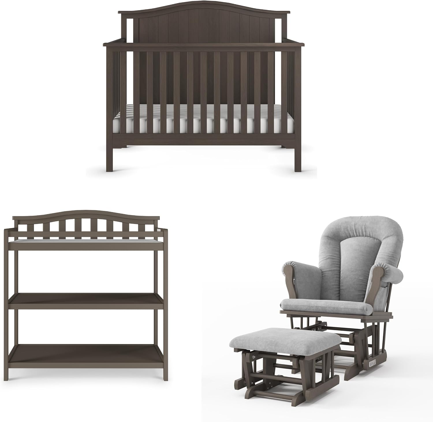 Child Craft Hampton Arch Top Crib, Changing Table, and Cozy Glider Nursery Set, 3-Piece, Includes 4-in-1 Convertible Crib, Changing Table, and Cozy Glider, Grows with Your Baby (Dapper Gray)