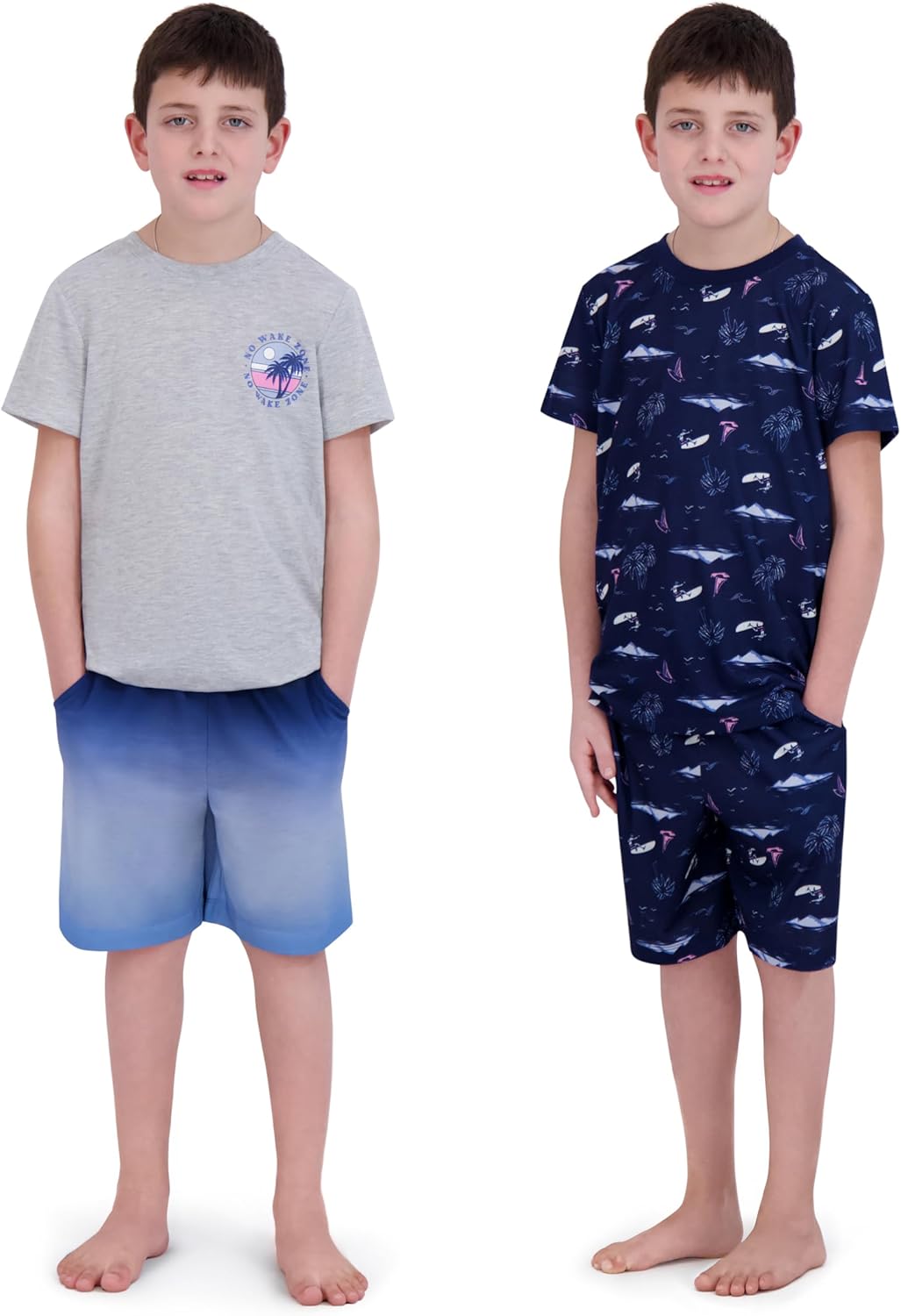 US Angels Pajamas Set for Boys, 4-Piece Set, Short Sleeve Shirt with Pajama Shorts