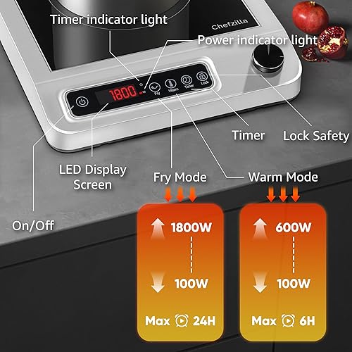 Miniatura 2 de Chefzilla Quemador eléctrico de una sola inducción de 1200 W, platos calientes de calentamiento rápido para cocinar, quemadores eléctricos