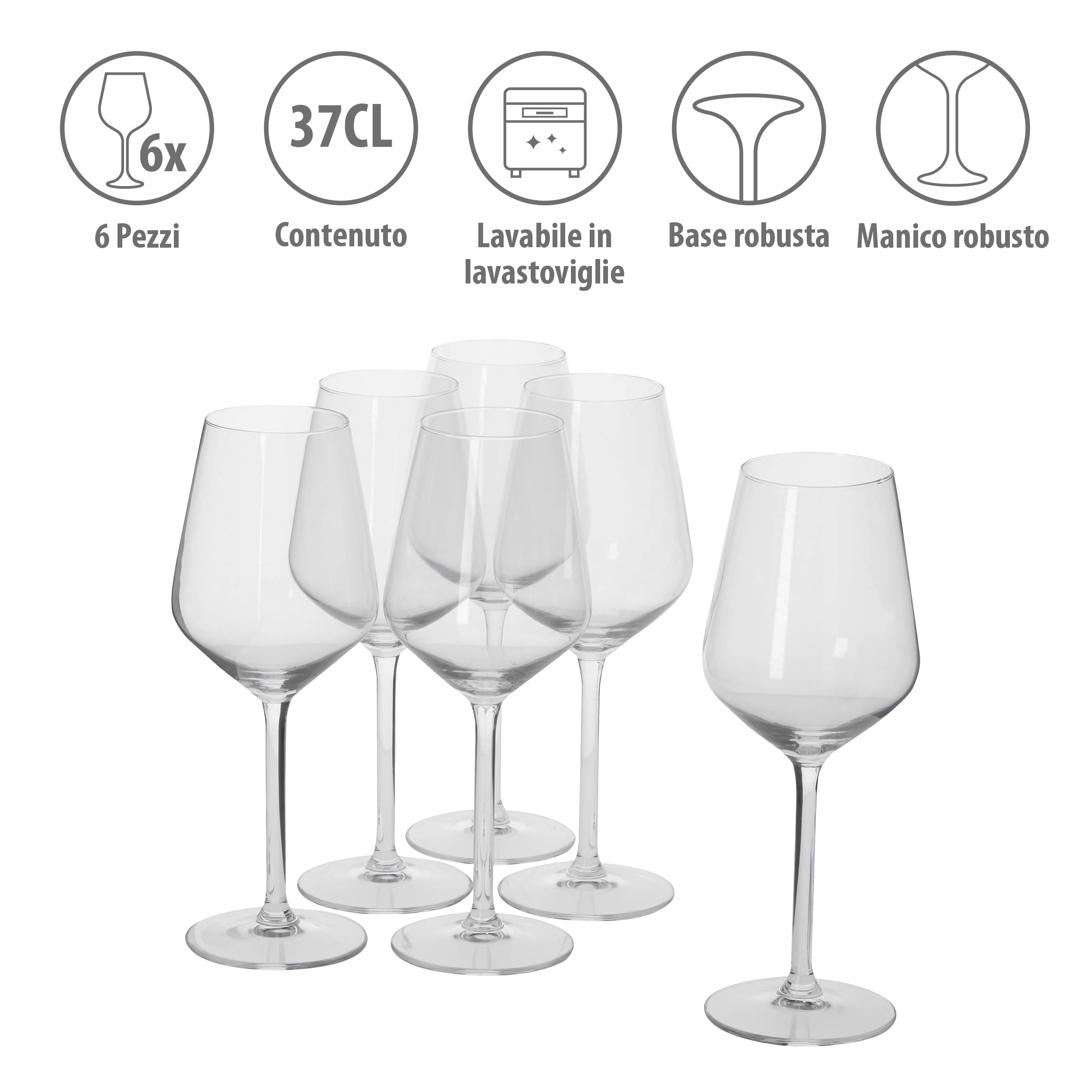 Alpina Bicchieri da vino bianco - set di 6-37cl -lavabili in lavastoviglie - trasparente