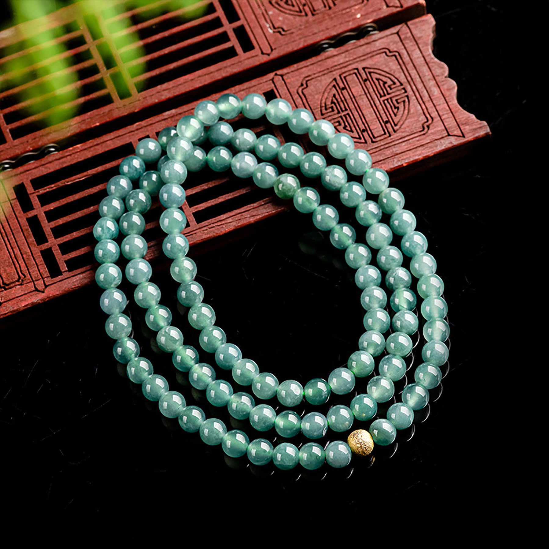 Pulsera de Jade Feng Shui Pulsera de Riqueza FEI Cui Jade Pulsera de Cristal Multicapa Jadeit Brazalete Espiritual Lujoso Joyería de Piedra Natural Chakra Cuenta Dorada Prosperidad Suerte/2202