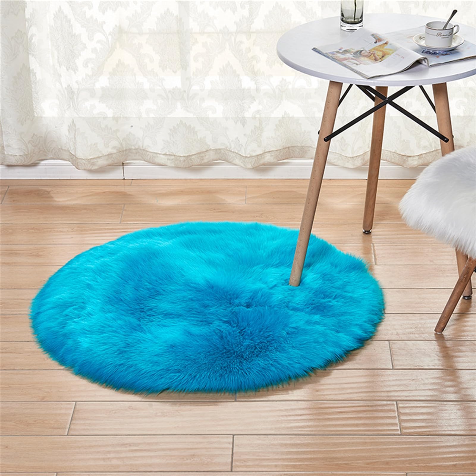 Lifup Soft Round Shaggy Rug, Fluffy Plush Carpets Circle Rugs, Faux Fur Rugs for Living Room Fuzzy Rugs for Bedroom Under Dining Table Home Office