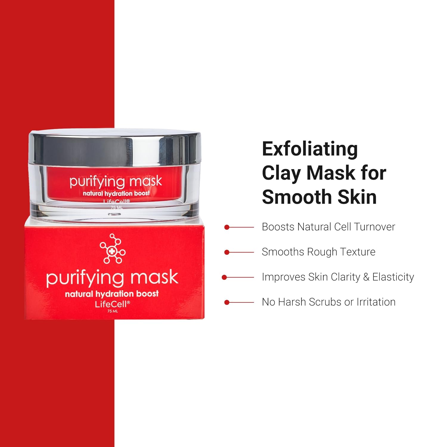 LifeCell Purifying Clay Mask – Deep Cleansing Facial Mask with Argan Oil, Green Tea, and Licorice Root – Exfoliates, Tightens Pores & Revitalizes Skin – 75ml - Image 3