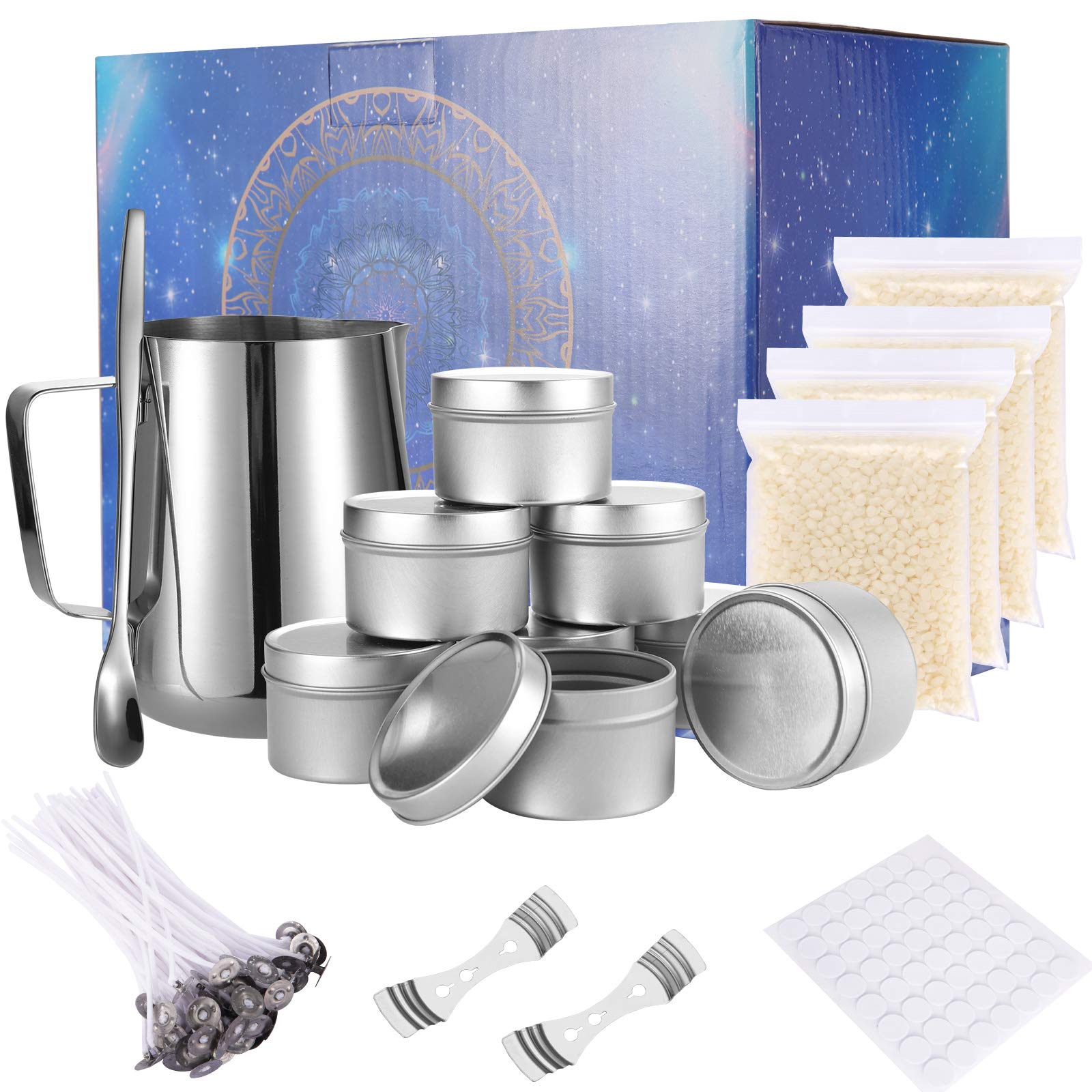 UIHOL Candle Making Kit, DIY Soy Wax Candles Gift Set, Candle Making Set for Children Adults Beginners, with Stainless Steel Melting Jug, Candle Wicks, Candle Wick Holder, Paint Tin