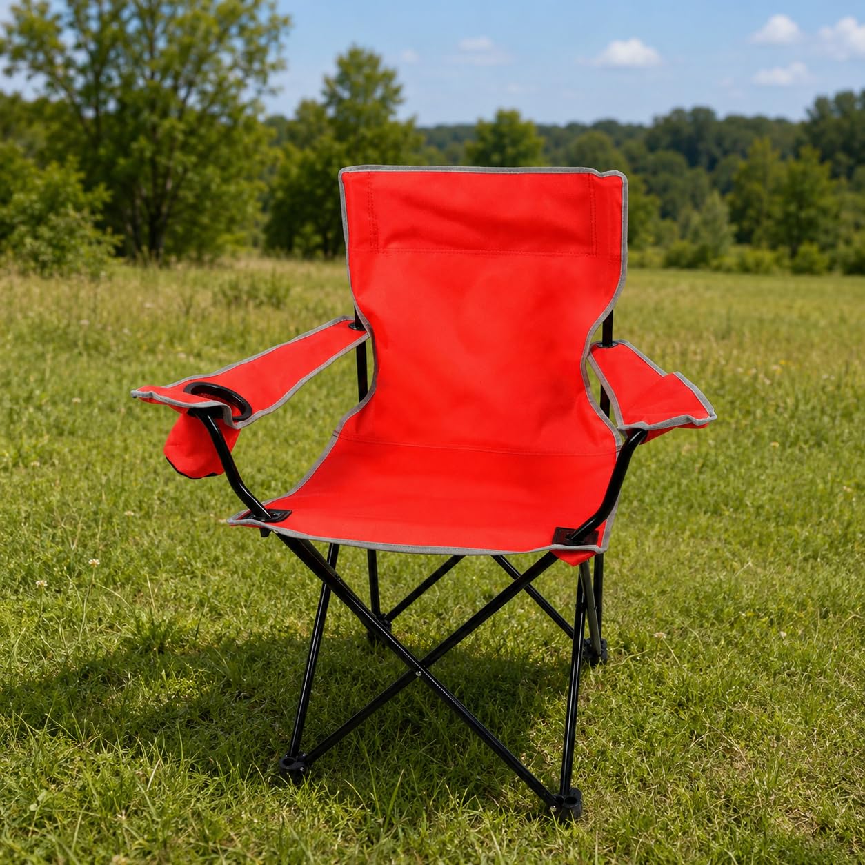 Nordiq - Silla de Camping Plegable Pack 2 - con Respaldo Transpirable para Playa y Exterior con Portavasos y Bolsa de Transporte - 65x90x110cm - Acero - Peso Máximo Soportado 110 kg Rojo