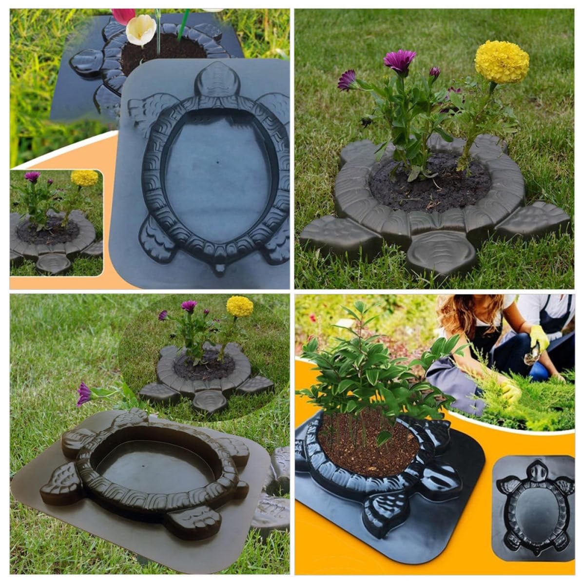 Molde para Piedra Escalonada Forma de Tortuga, Molde para Cemento y Pavimento de Plástico Negro, Reutilizable, para Villas y Jardines