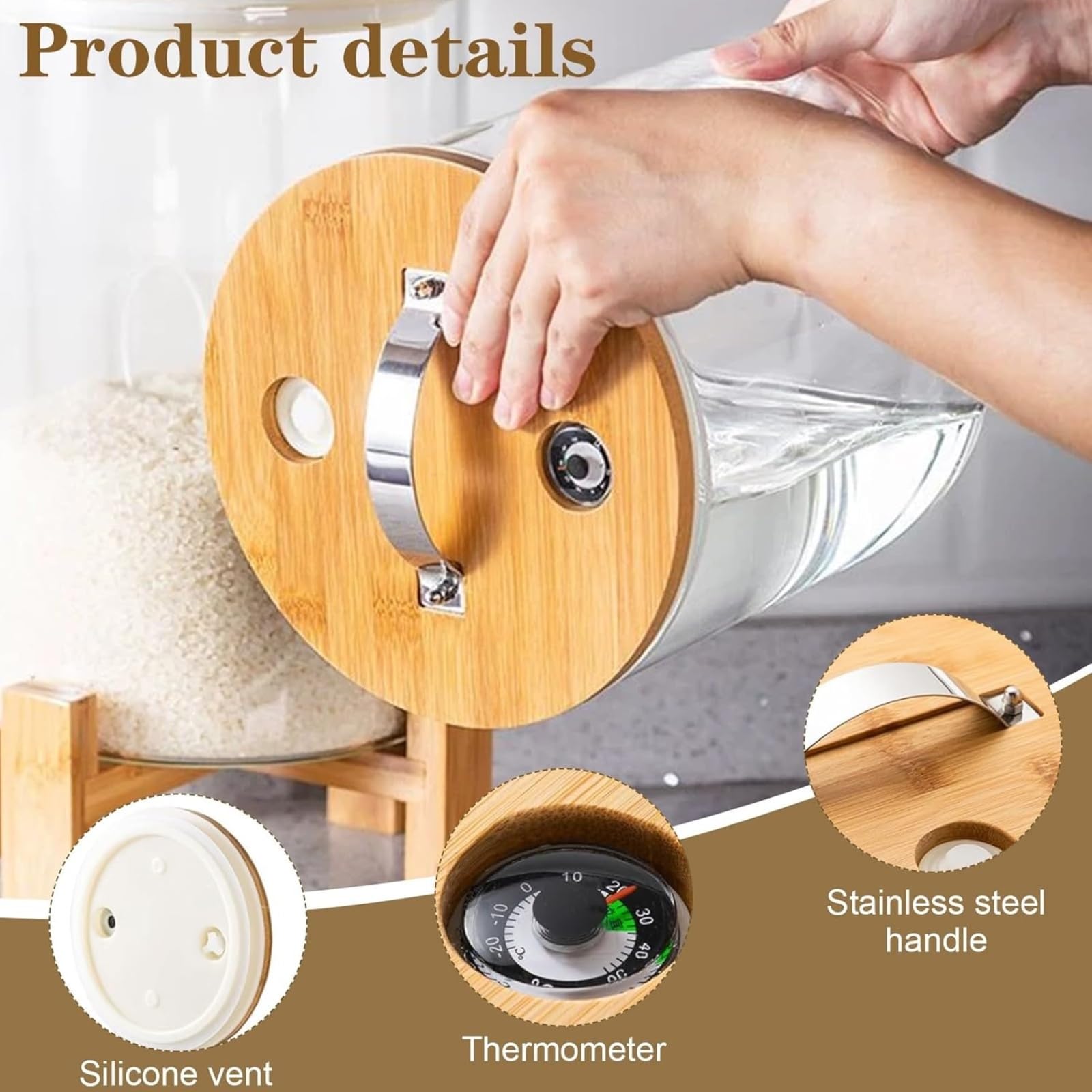 Reisspender, Müslispender Glas, Vorratsdosen Glas mit Deckel, Lebensmittelspender mit Glas Messbecher für Bohnen Reis Cereal Getreide, Feuchtigkeits und Staubdicht(Size:7.5L)