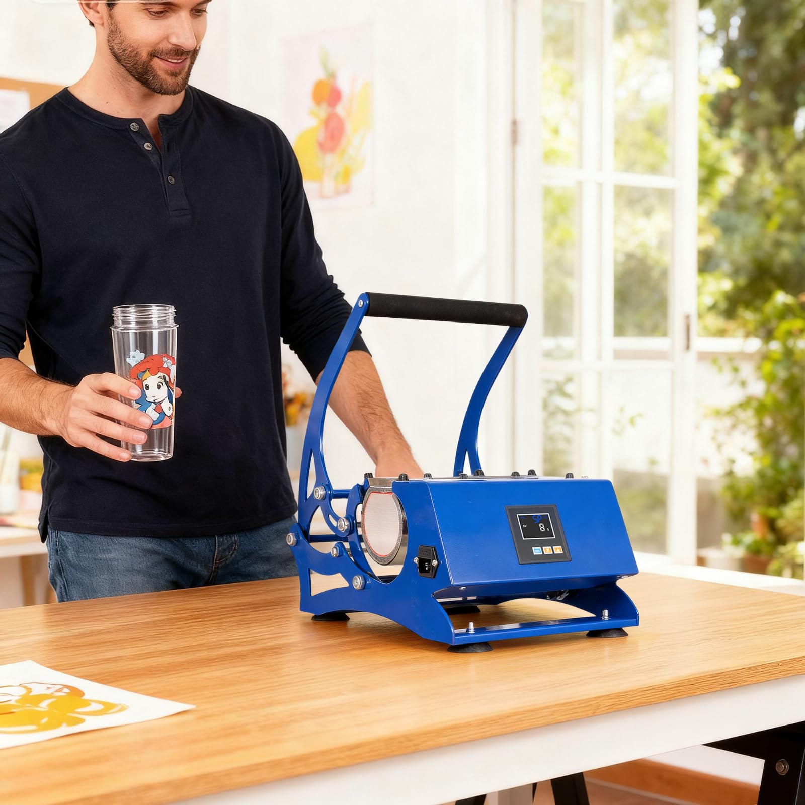 Pressa a a sublimazione, per tazze, 8 – 30 oz, 500 W, 0 – 200 ℃, pressa a caldo con 6 sottobicchieri, pressa per trasferimento bicchieri, stampante a sublimazione