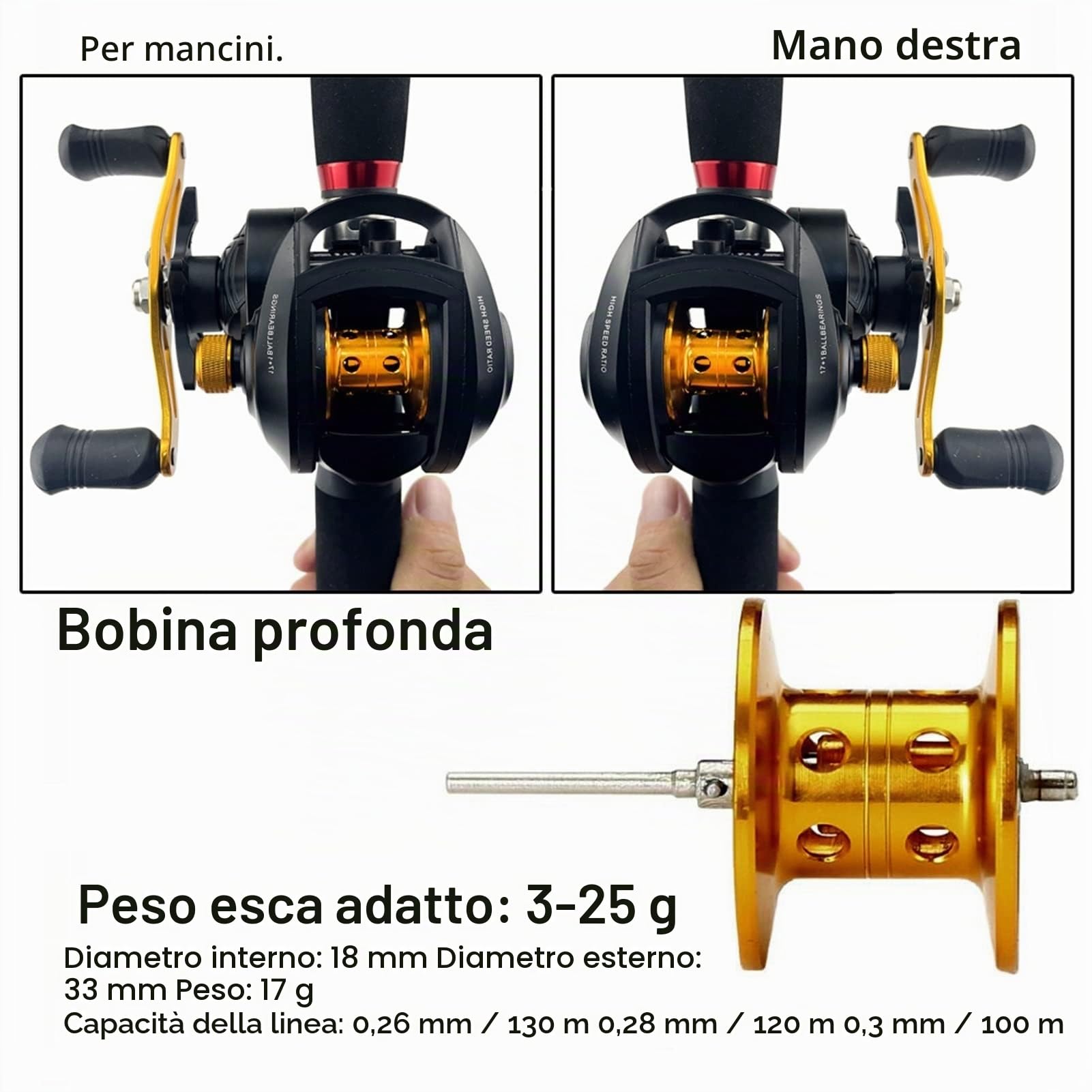 Set combinato di canna da pesca e mulinello in fibra di carbonio, canna da pesca portatile, con mulinello da baitcasting 17+1BB, canna da pesca e mulinello