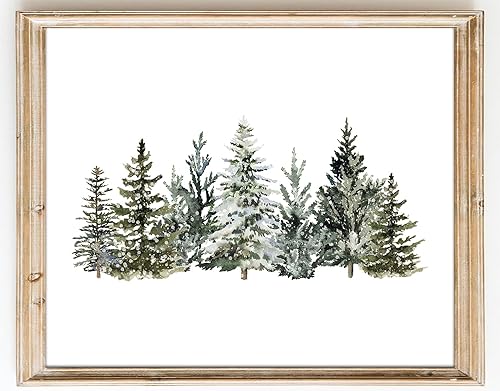 Kizbook - Decoración de pared vintage para árbol de Navidad, pintura de pino de Navidad, paisaje de invierno de granja, póster de Navidad, galería
