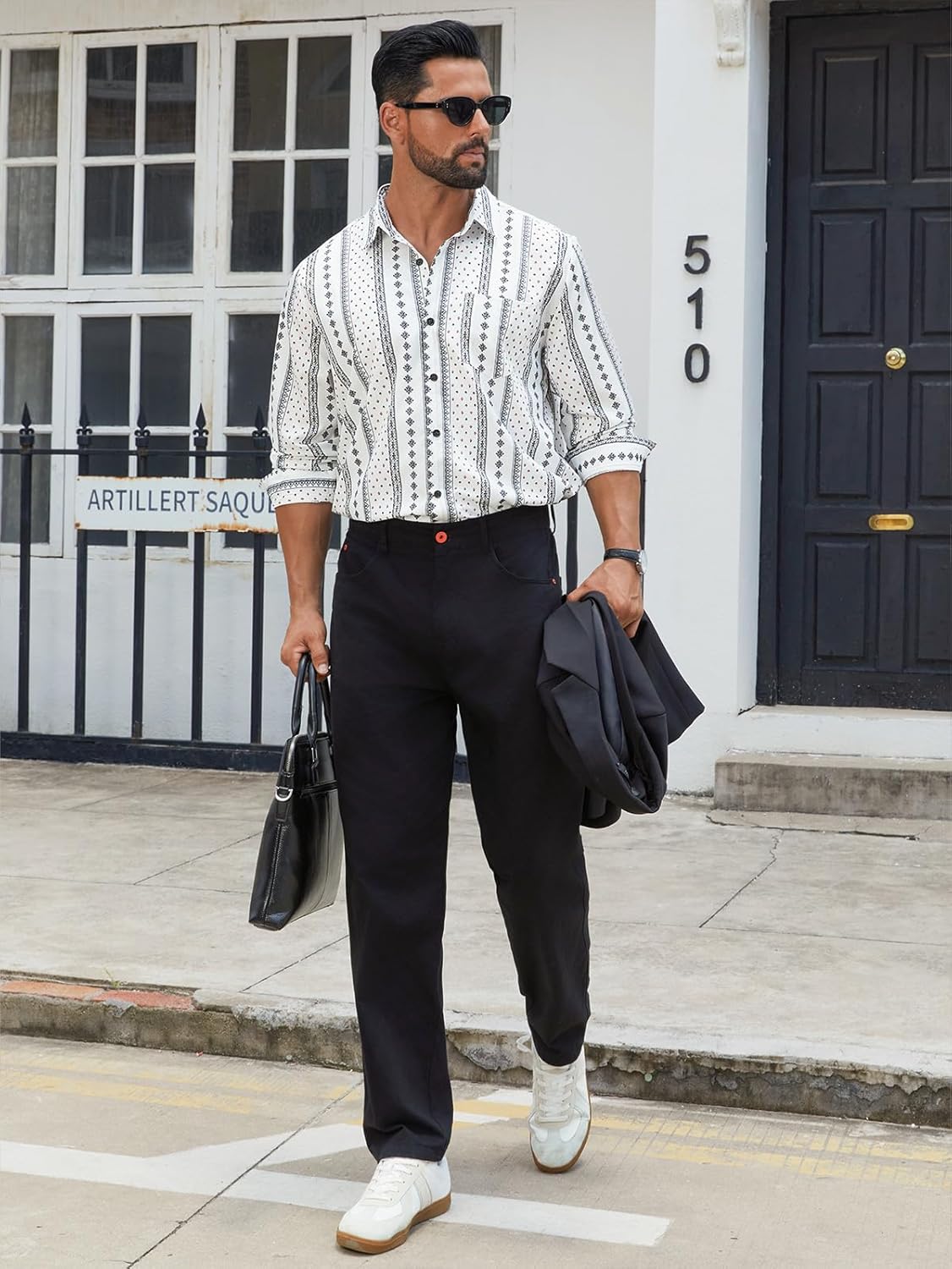 Hardaddy Men's Tropical Floral Button Down Long Sleeve Hawaiian Shirt Flower Printed Beach Shirts - Image 6