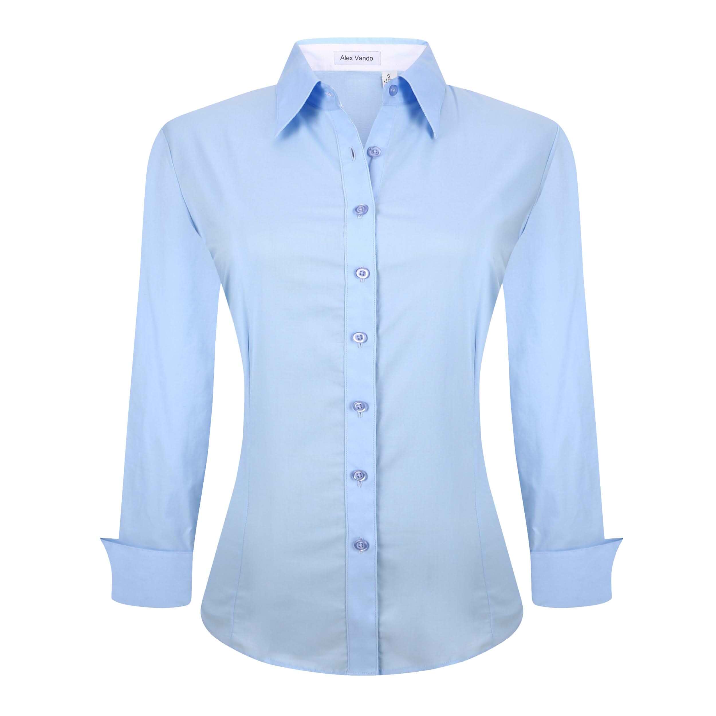 Alex Vando Womens Dress Shirts Button Down Wrinkle Free Long Sleeve Shirt Breathable 4-Way Stretch Fabric Shirt, Wrinkle-Resistant Spread Collar, Easy Care. Ideal For Business & Everyday Wear.