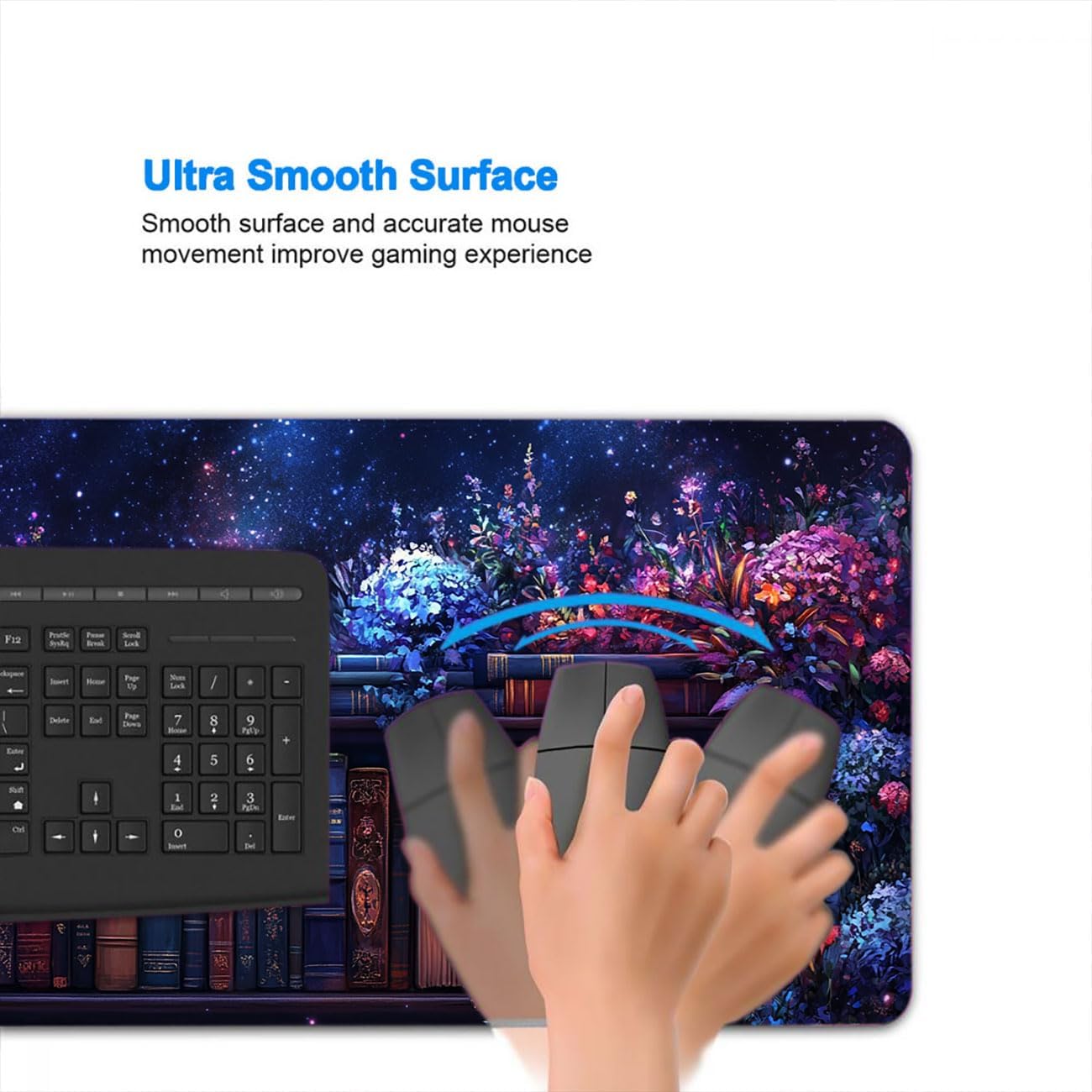 Purple Bookshelf Large Mouse Pad Floral Books Magic Fantasy Witchy Mousepad XL Large Gaming Mouse Pad Laptop Keyboard Mat Desk Pad Office Computer Keyboard Laptop Home, 31.5x11.8 Inch - Image 4