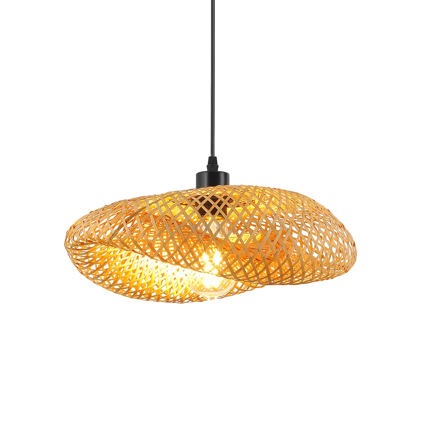 Schindora Pendant Light Retro,Hat Bamboo Lampshade 40Cm Weaving Pendant Light Fixtures E27 Creativity Pendant Lighting Ceiling for Dining Room Living Room Restaurant,Light Straw