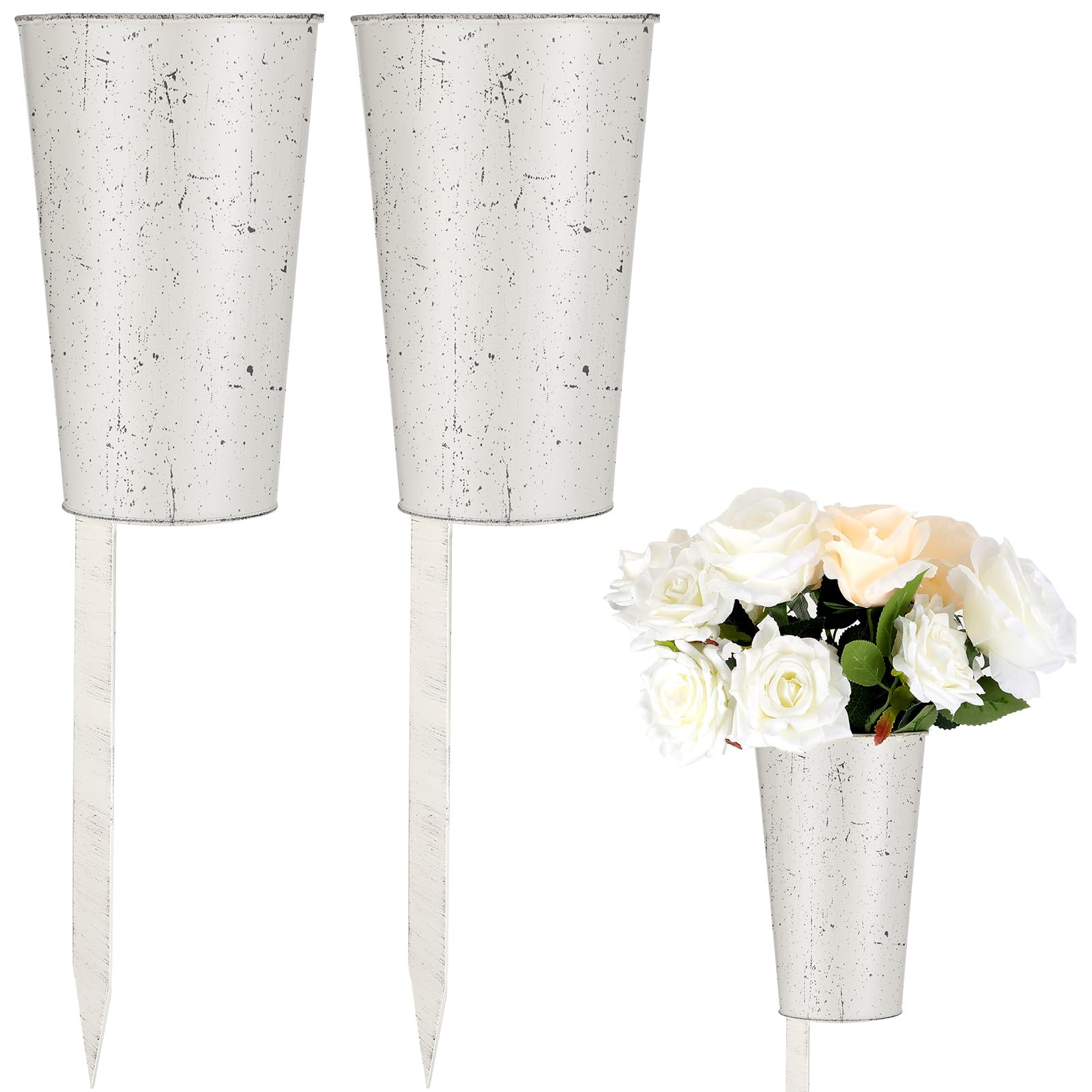 Vase de cimetière en métal Uiifan pour tombe | Lot de 2