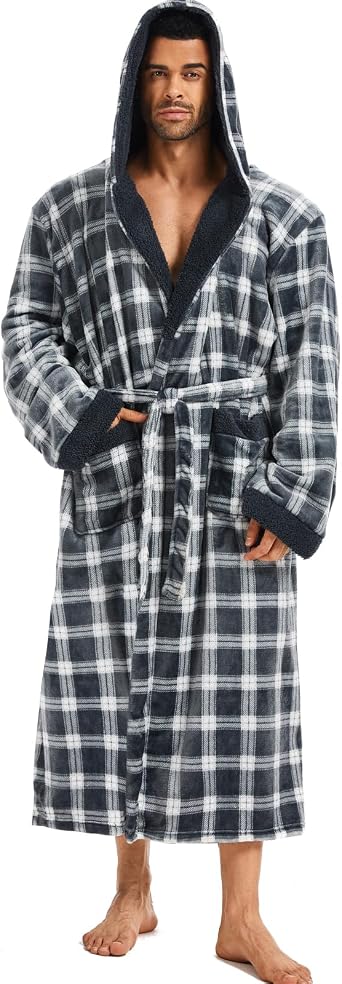 ccko Mens Robe with Hood, Big and Tall Warm Soft Plush Robes for Men, Mens Bathrobe with Pockets for Spa Bath Shower