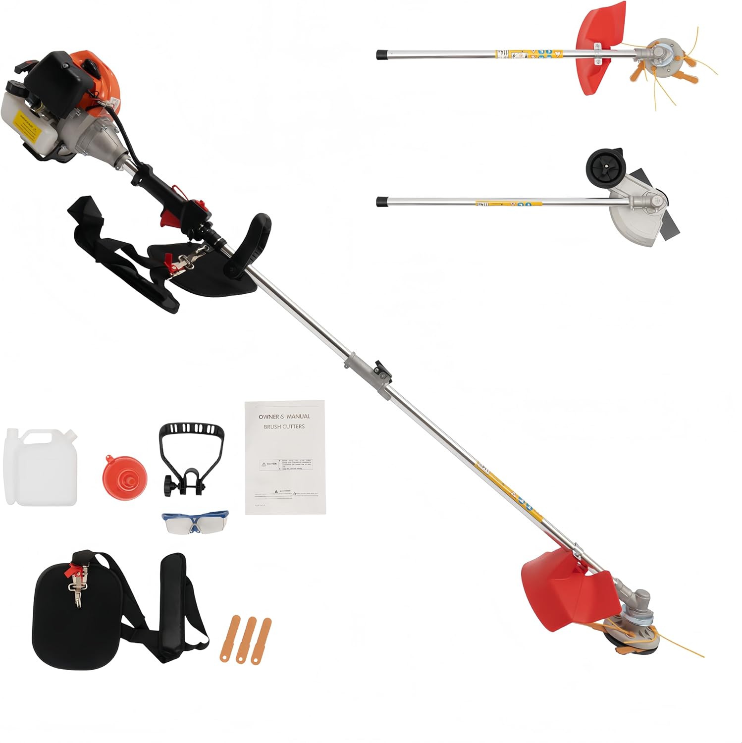 Gas Weed Eater 33CC 2-Stroke Gas Powered Weed Wacker 0.81KW Lawn Edger Air-Cooled Grass Eater Grass String Trimmer with 2 Blade Heads & Shoulder Strap for Lawn, Yard, Garden Care