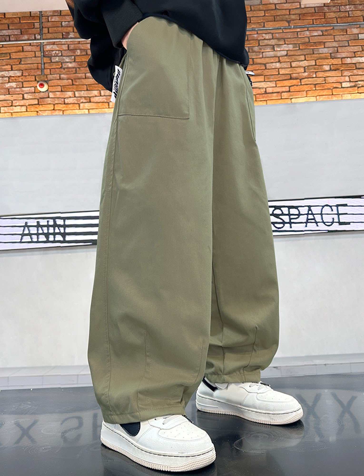 Happy Cherry Pantaloni Montagna Cargo Bambino Vita Elastica Alta Pantaloni Baggy Cotone Sciolto Scuola Track Joggers con Tasche Y2K Streetwear 120-170 CM